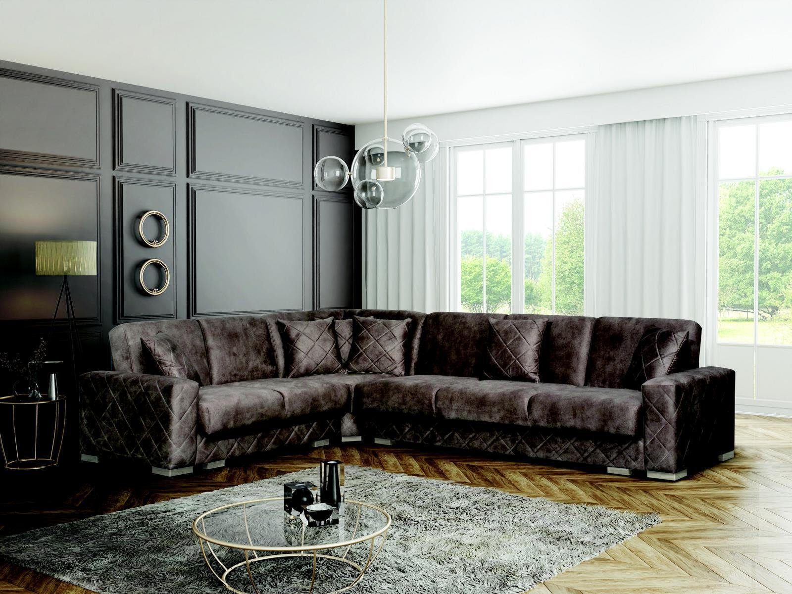 JVmoebel Ecksofa Design Sofa Ecksofa Samt Wohnlandschaft Möbel Couch L-Form Schlafsofa, Mit Bettfunktion Braun