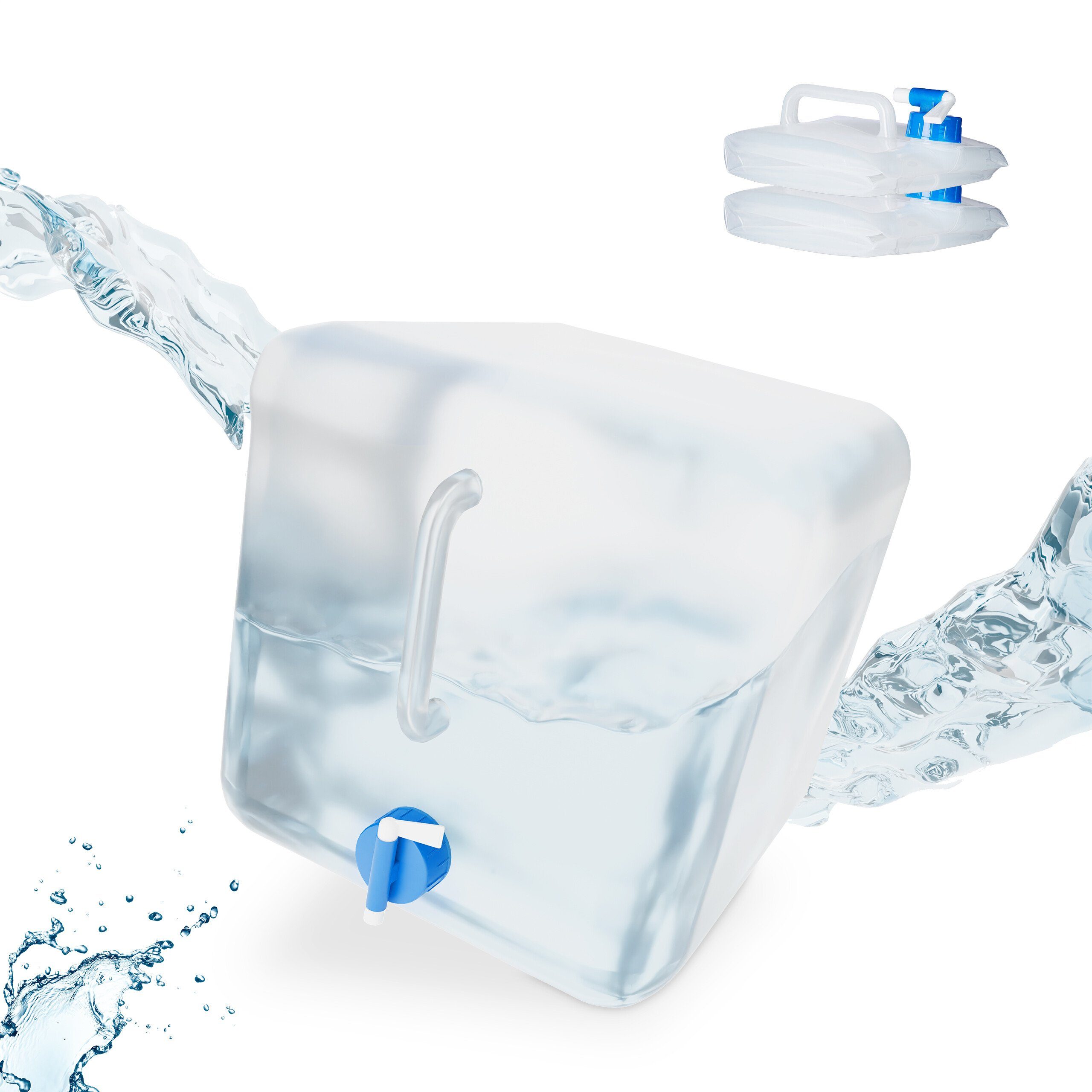 relaxdays Kanister Faltbarer Wasserkanister 3er Set 20 l, Blau Transparent Blau