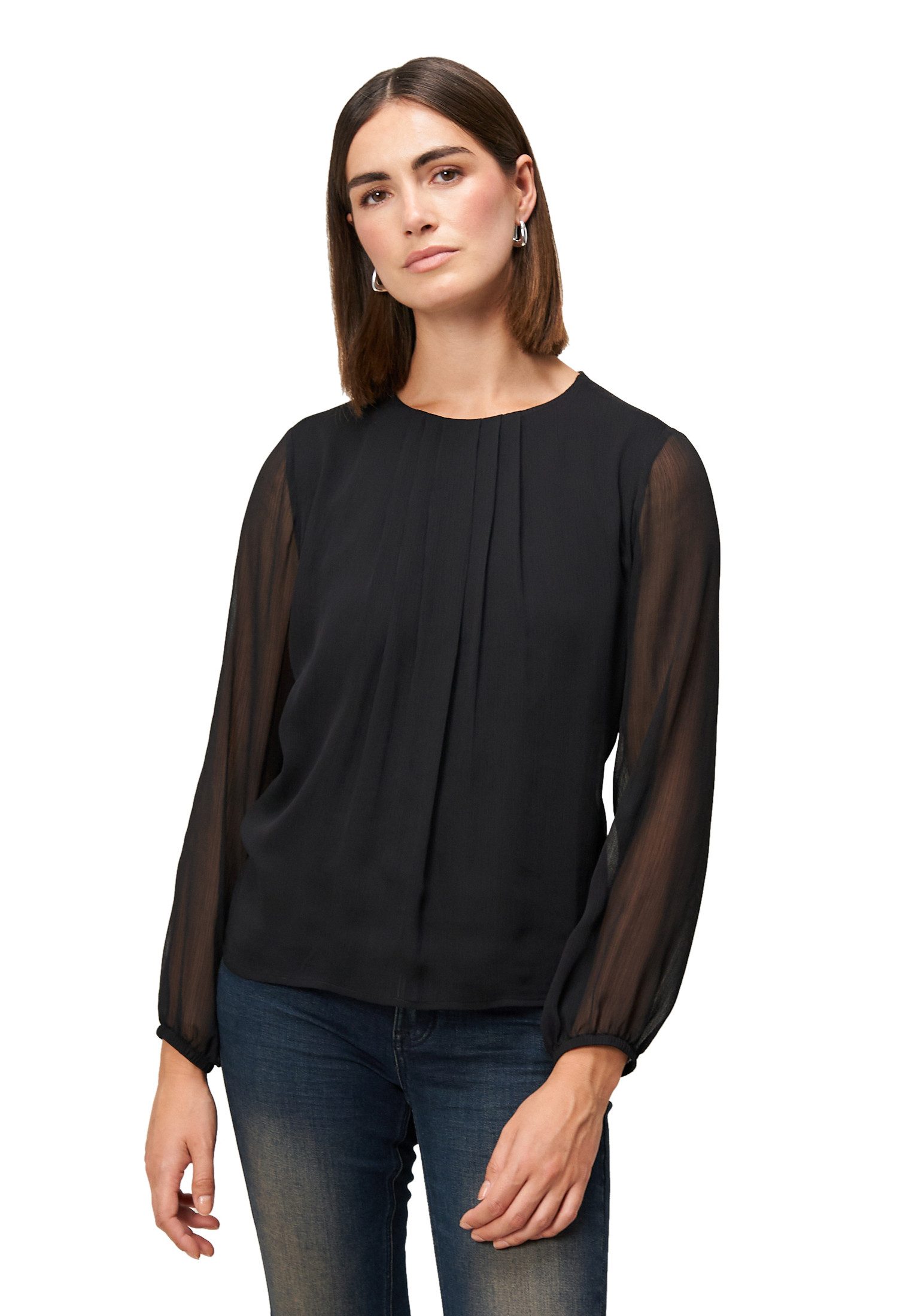 Zero Shirtbluse Damen Blusenshirt mit transparenten Ärmeln günstig online kaufen