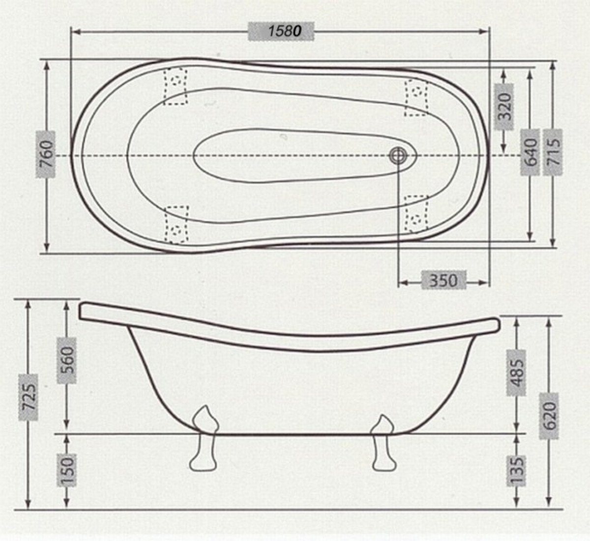 Thumbnail - Casa Padrino Badewanne Freistehende Luxus Badewanne Jugendstil Roma Weiß/Altgold 1560mm - Barock Badezimmer - Retro Anti...