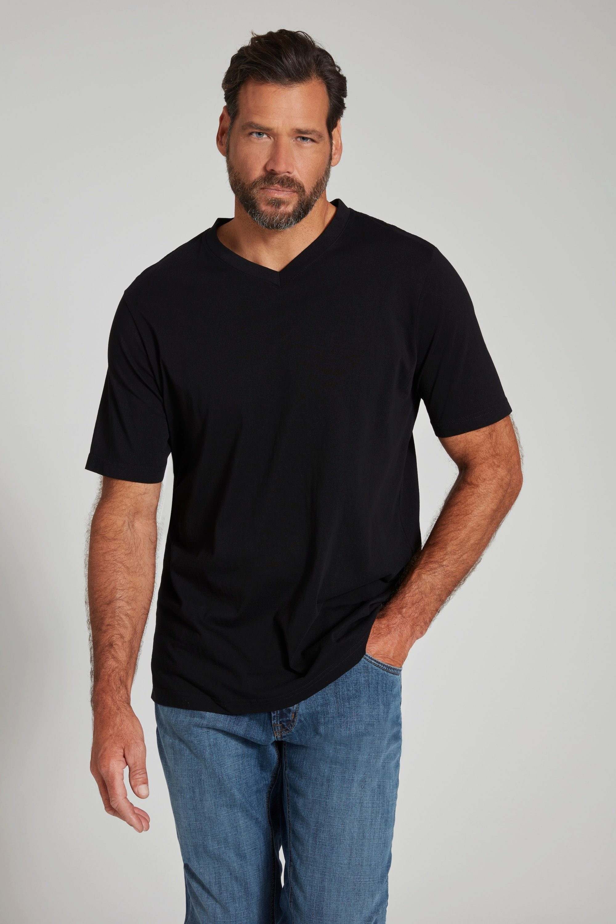 JP1880 T-Shirt T-Shirt Basic V-Ausschnitt bis 8XL schwarz