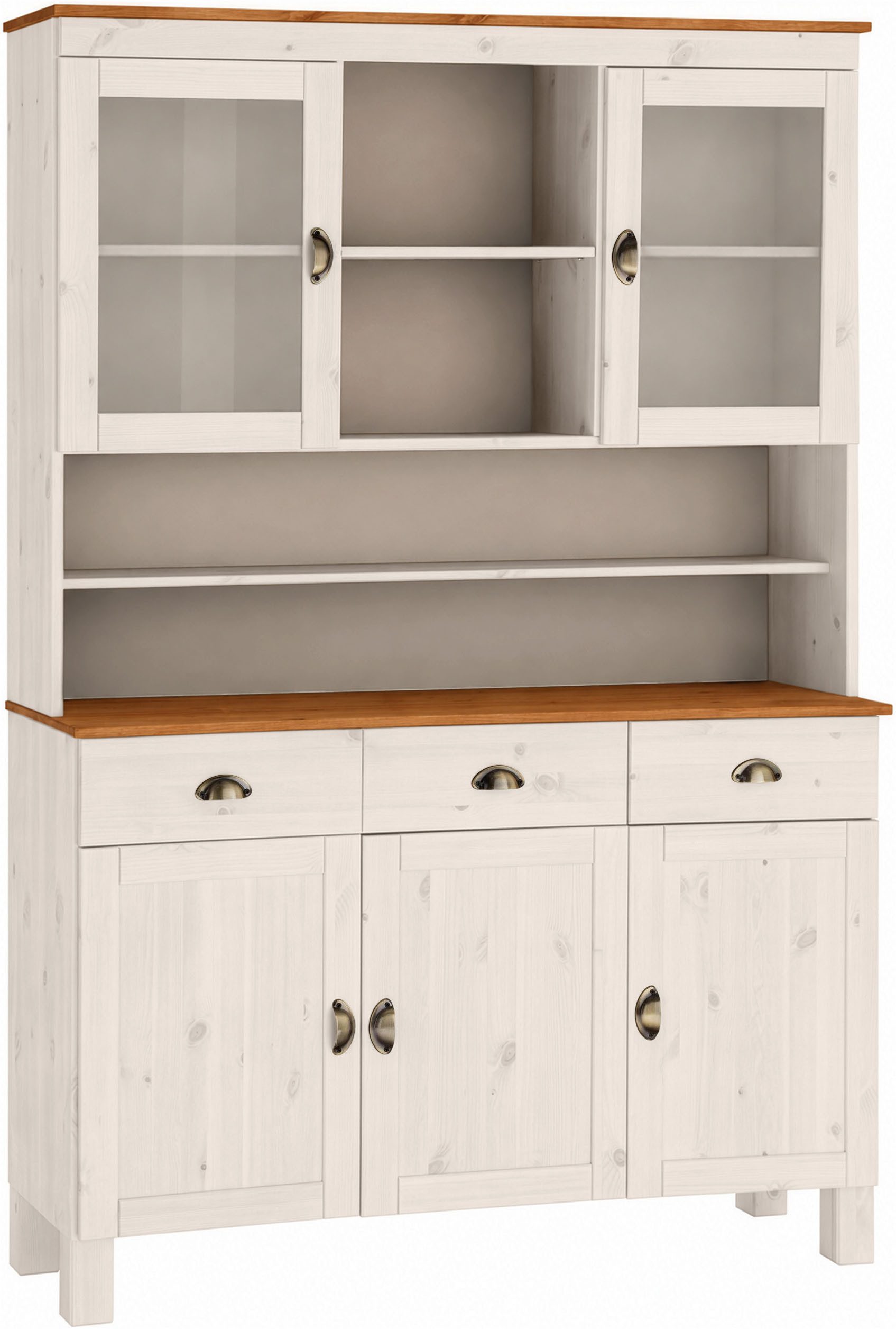 Home affaire Küchenbuffet Oslo 125 cm breit, aus massiver Kiefer, mit 2 Glastüren, Metallgriffe