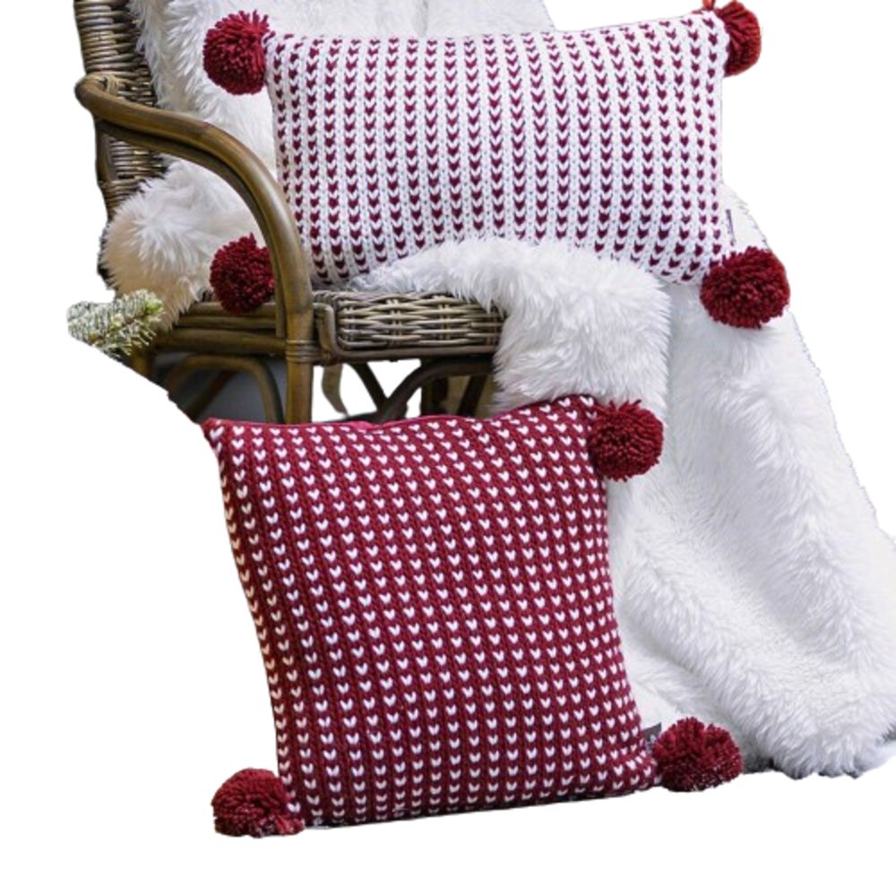 Home-trends24.de Kissenhüllen Kissenhülle Bommel 2er Set Rot Weiß Strickmus günstig online kaufen