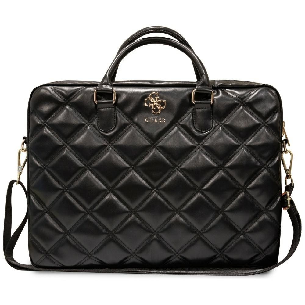 Guess Laptoptasche Schultertasche Businesstasche Aktentasche (Spar-Set, 1-tlg., 41 x 31 x 6 cm gesteppt), 3D-Steppung, Goldbeschläge, Trolleyband