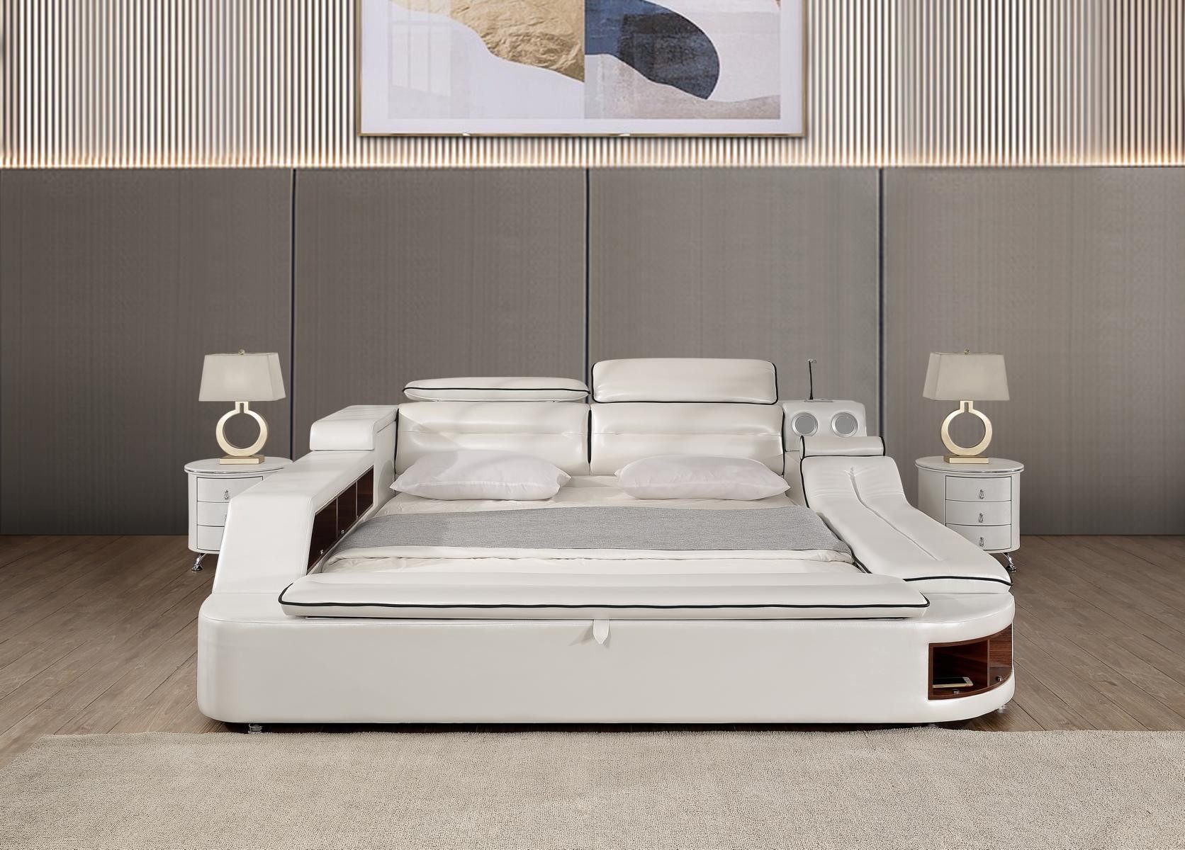 Xlmoebel Multimediabett Luxus Doppelbett mit Lederoberfläche und Massagefunktion (Multifunktions Bett), Hergestellt in Europa