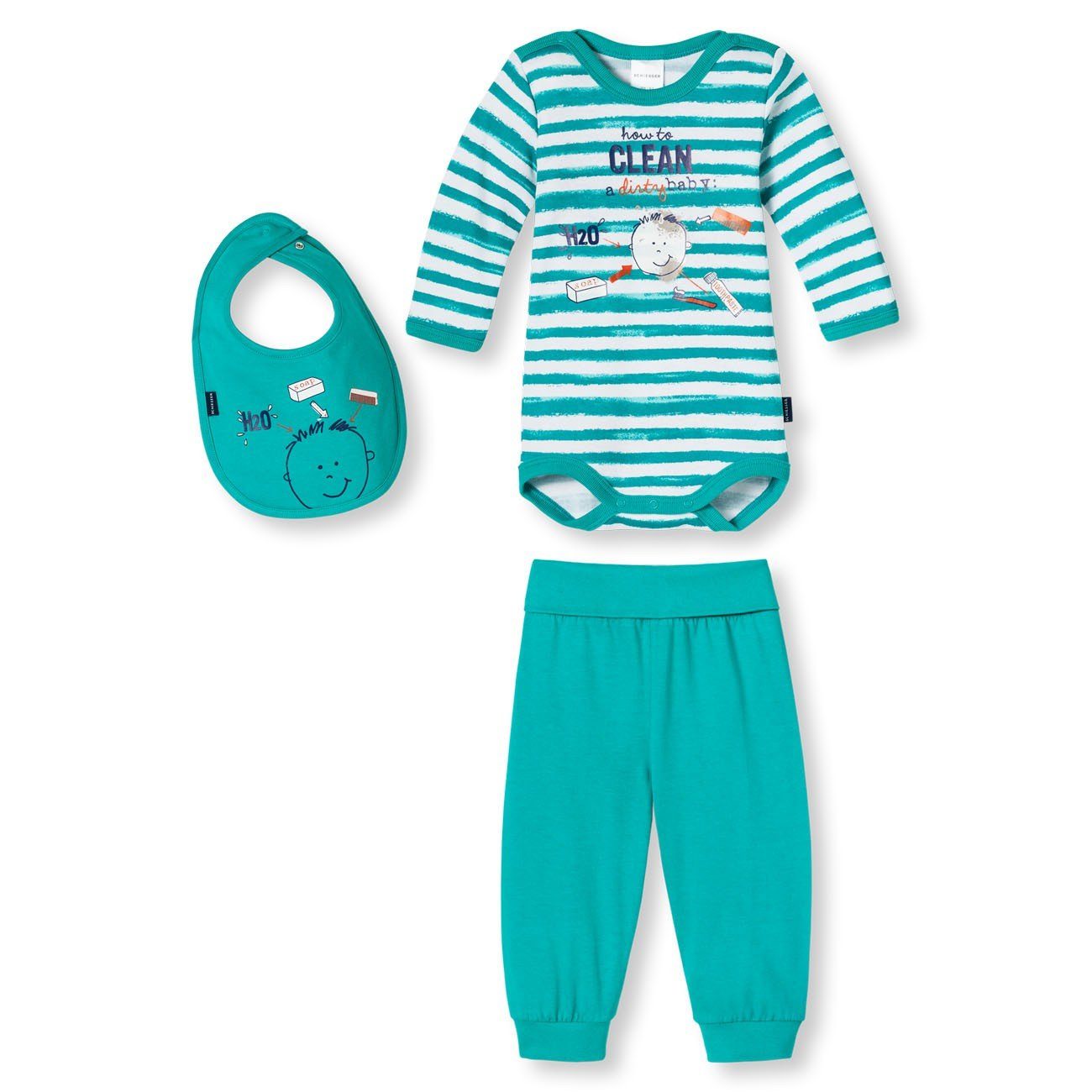 Schiesser Schlafanzug Saubermann (Set, Baby tlg., 100% Baumwolle Body+Hose+Lätzchen, 3-teilig, Set) Jungen 3
