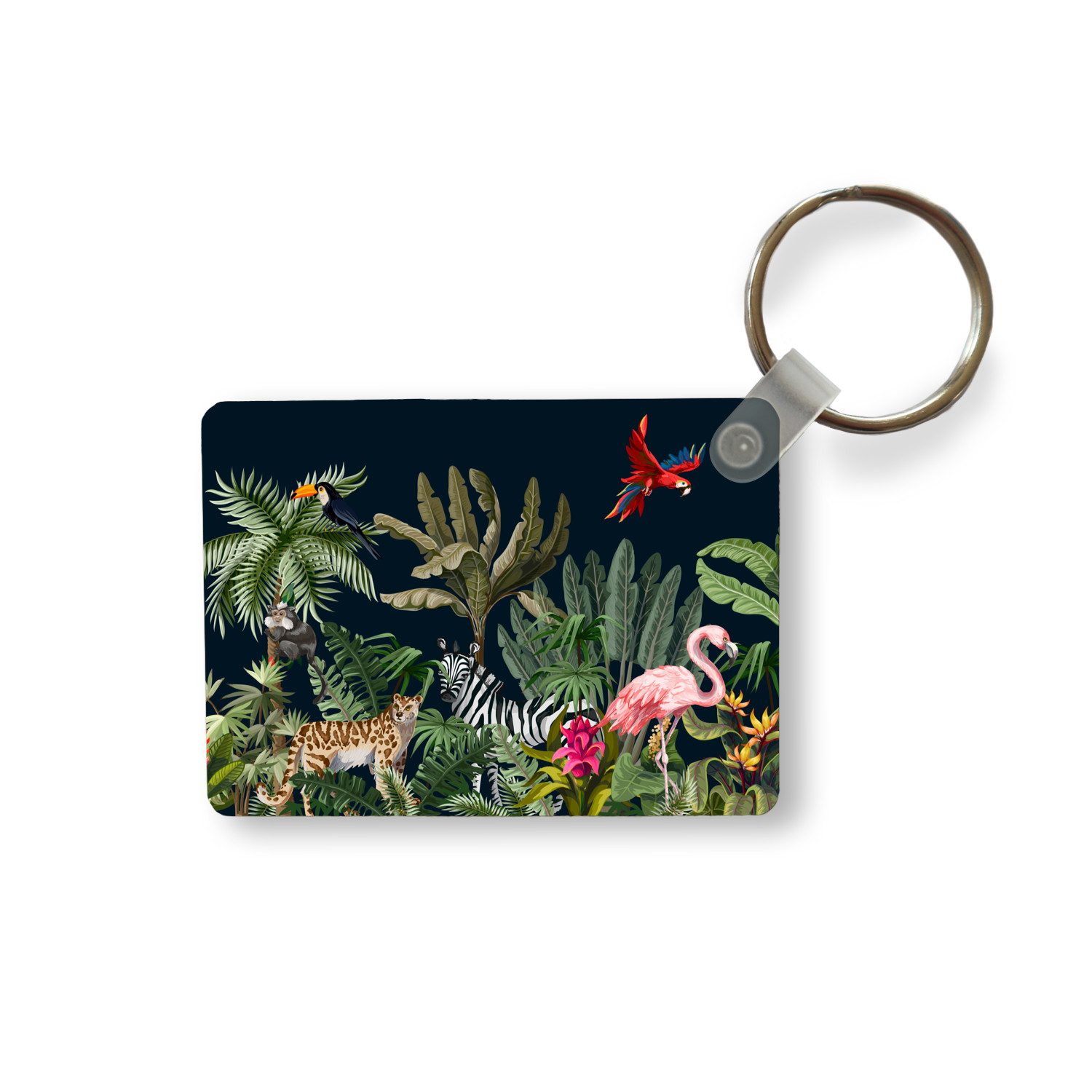 MuchoWow Schlüsselanhänger Dschungel - Pflanzen - Tiere - Kinder - Flamingo - Zebra, Rechteckig mit Schlüsselring, Geschenk, Accessoire, 6x4 cm