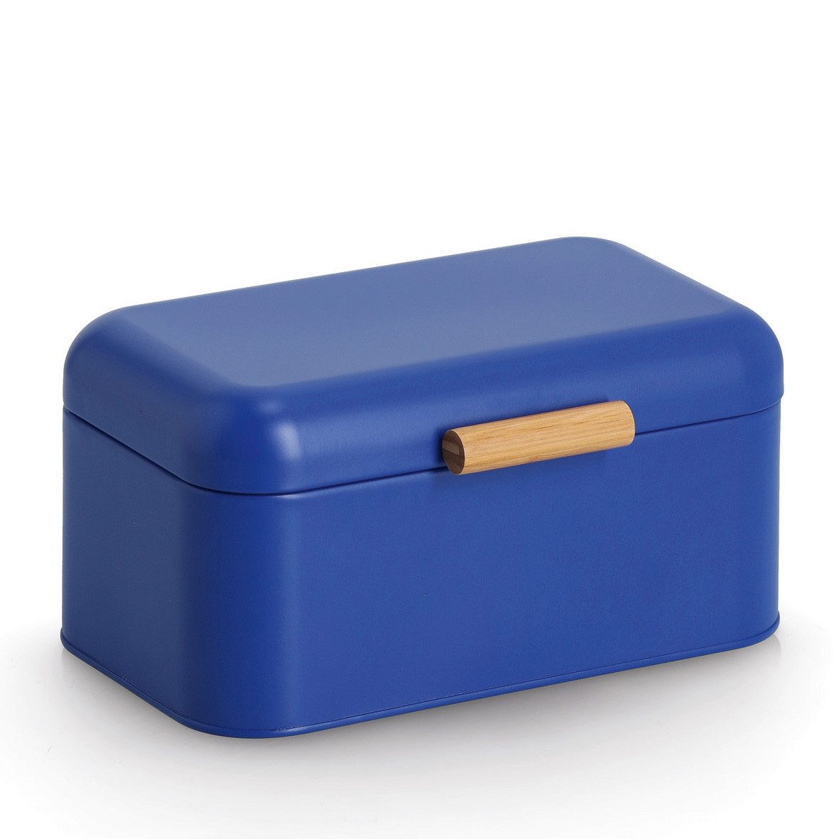 Zeller Present Brotkasten, Stahl/Bambus, Metall/Bambus, blau, ca. 30,5 x 20,5 x 15 cm