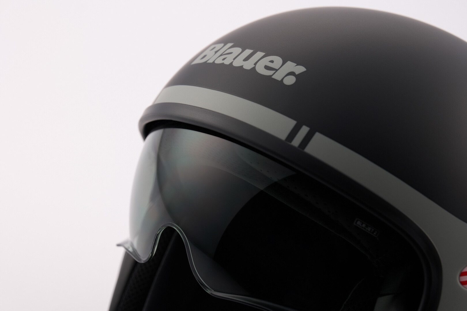 Blauer Motorradhelm Pilot GO Jethelm, integriertes Sonnenvisier