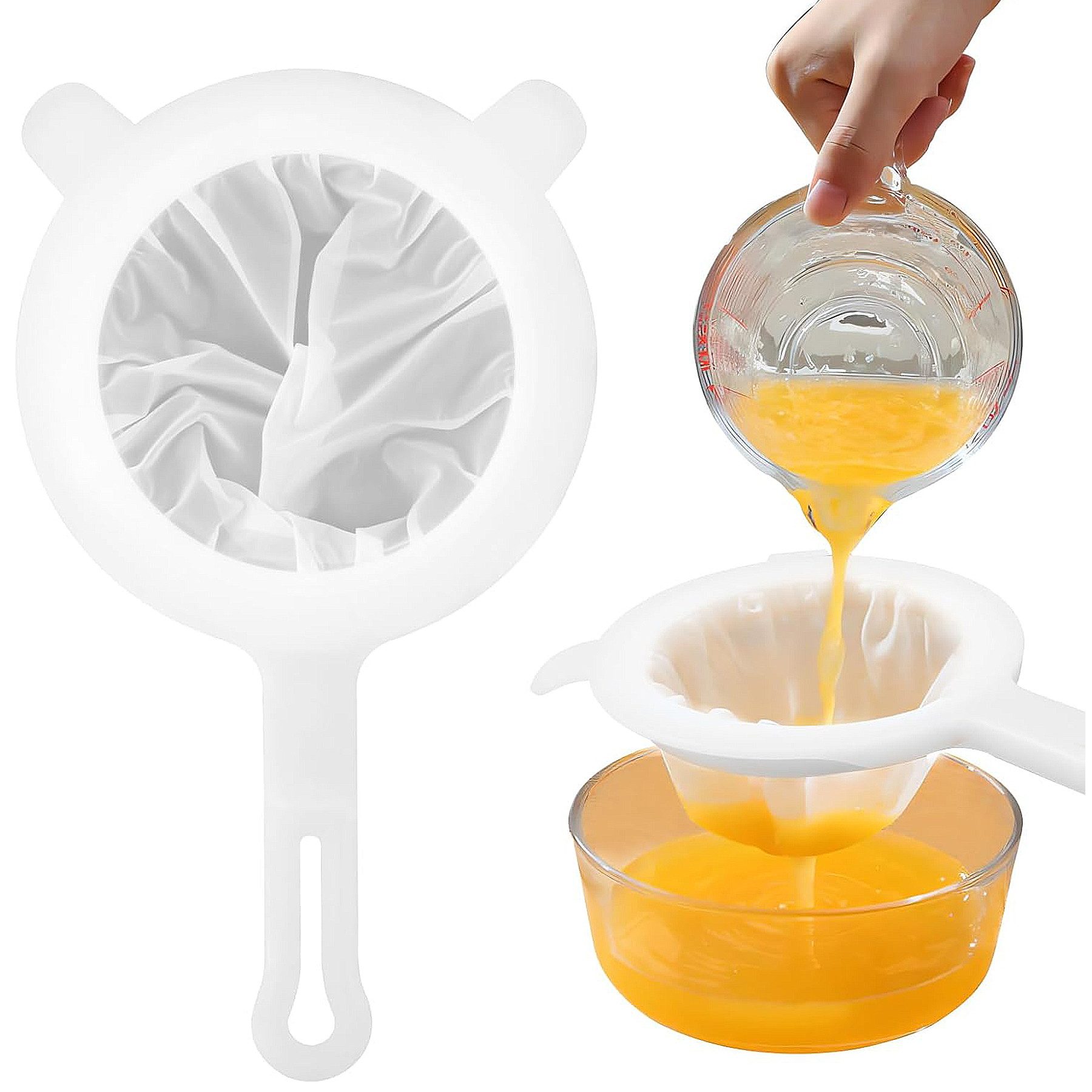 Mutig Küchensieb 4 Stück,400Mesh Nylon Sieb Fein Feines Sieb,11/13/15/18CM Handgriff, (Feines Sieb mit Griff,Nylon Sieb,Plastikfilter für präzises Filtern, für die Filterung von Speiseöl Saft Milch Sojamilch und Kaffee), die Filterung von Speiseöl Saft Milch Sojamilch und Kaffee