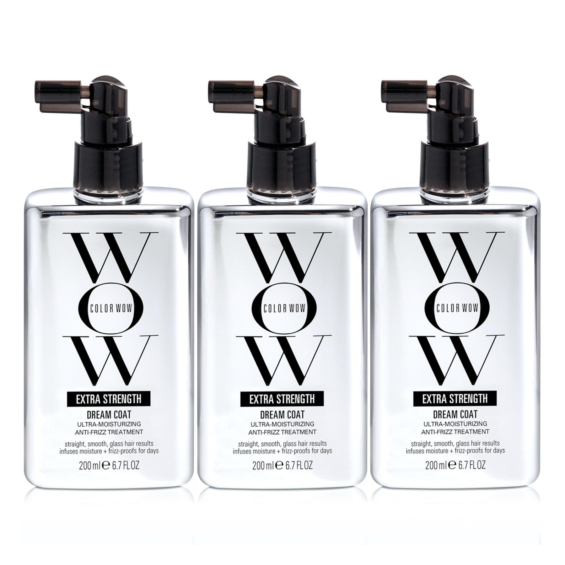 COLOR WOW Haarspray Anti Frizz Pflege Glanzspray Color Styling Dream Coat Extra Strength, 3-tlg., Extra starke Anti-Frizz-Wirkung, WOW, Geschmeidigkeit ohne Fettfilm