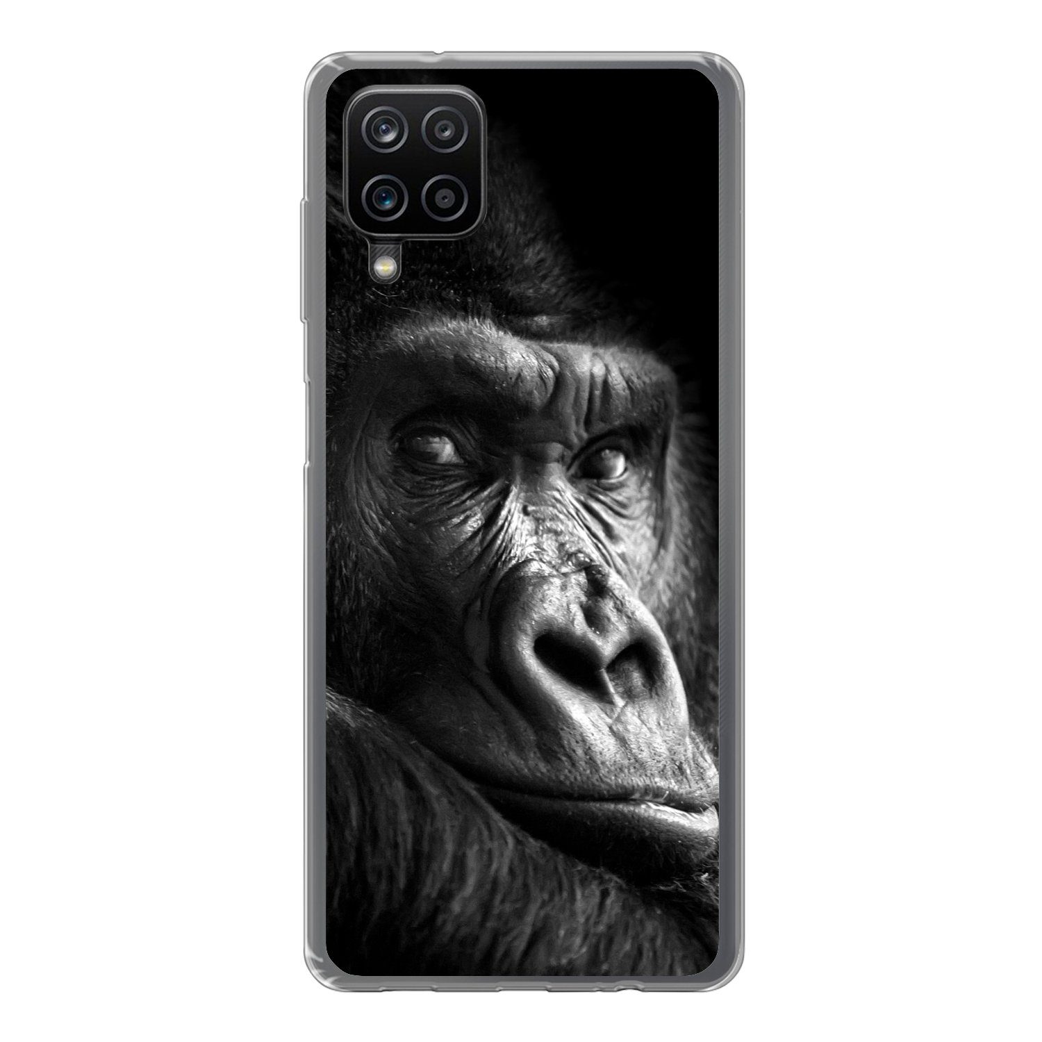 Handyhülle für Samsung Galaxy A12 Gorilla - Affe - Schwarz - Weiß - Porträt