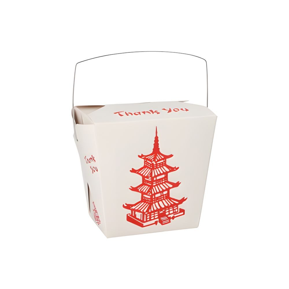 PAPSTAR Einweggeschirr-Set 300x Snackboxen mit Henkel ASIA eckig 470 ml 8,5 x 7,5 x 5,5 cm Temple, Pappe, beschichtet / Eisen