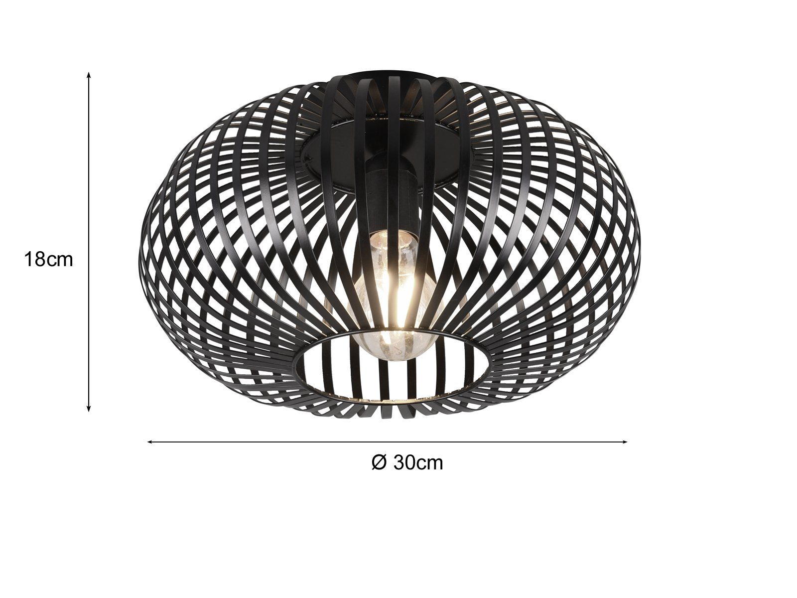 wechselbar, Industrie-design Schwarz, Gitter-lampe Schwarz Warmweiß, LED 30cm matt Dimmfunktion, Deckenleuchte, Treppenhaus meineWunschleuchte für LED kleine Ø