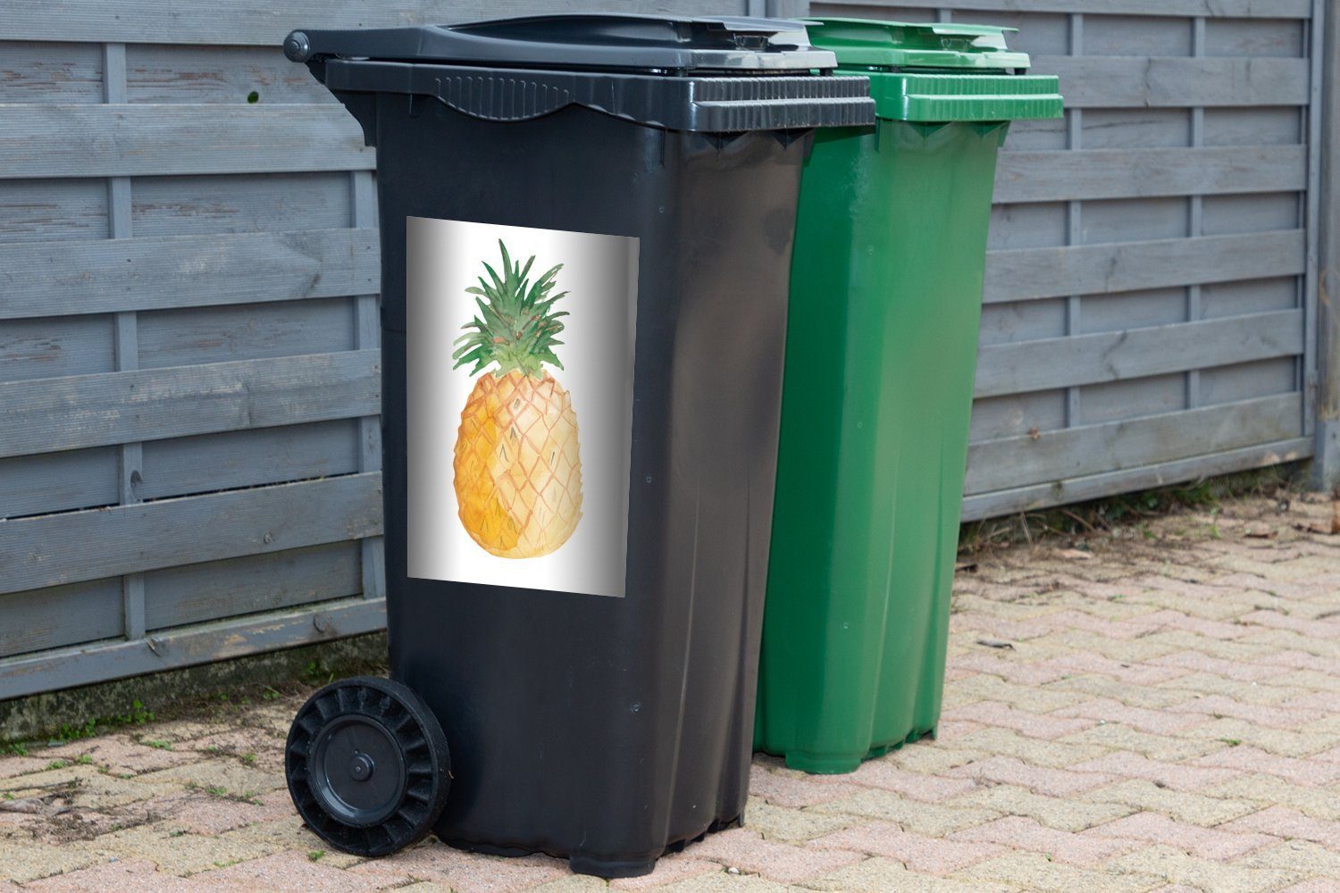 Sticker, St), Abfalbehälter Wandsticker Mülleimer-aufkleber, Ananas - MuchoWow Container, Mülltonne, (1 Weiß Aquarell -