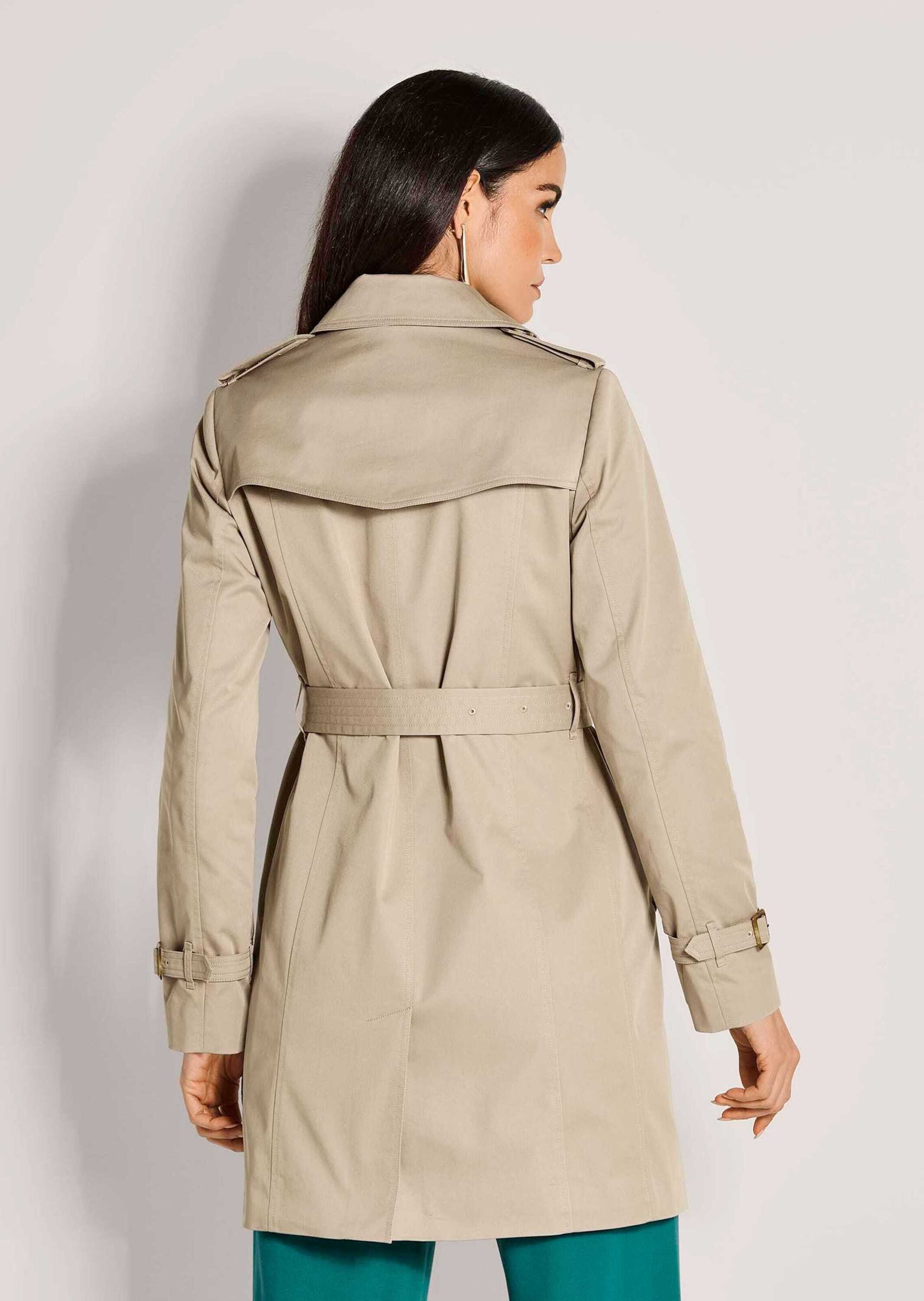 MADELEINE Trenchcoat Langarm Trenchcoat mit Bindegürtel Zweireihiger Kurzmantel mit Karofutter und Gürtel, Hemdkragen