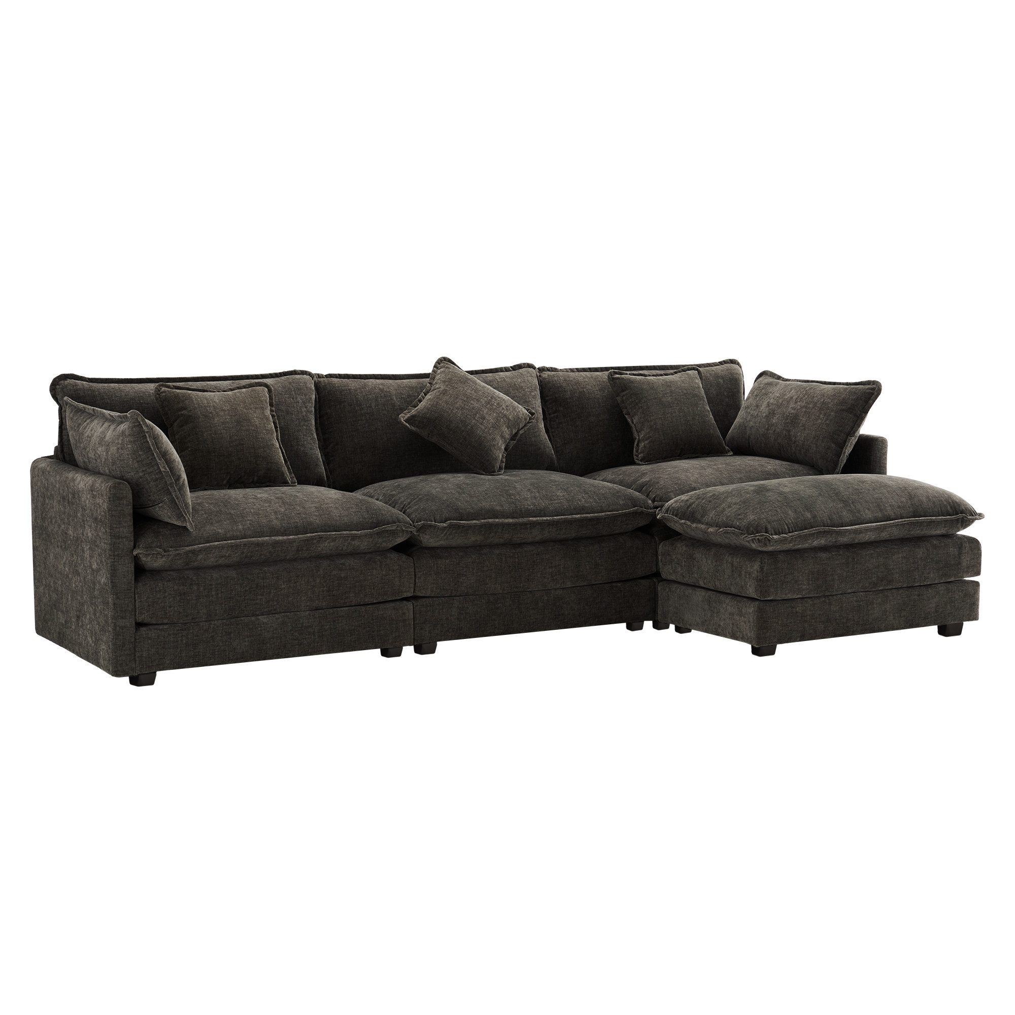 Merax Sofa L-förmiges Ecksofa aus Chenille-Stoff, mit Relaxfunktion, Geeignet für 3-4 Personen, Loungesofa Sofagarnitur modulare Couch mit Fußhocker und Kissen