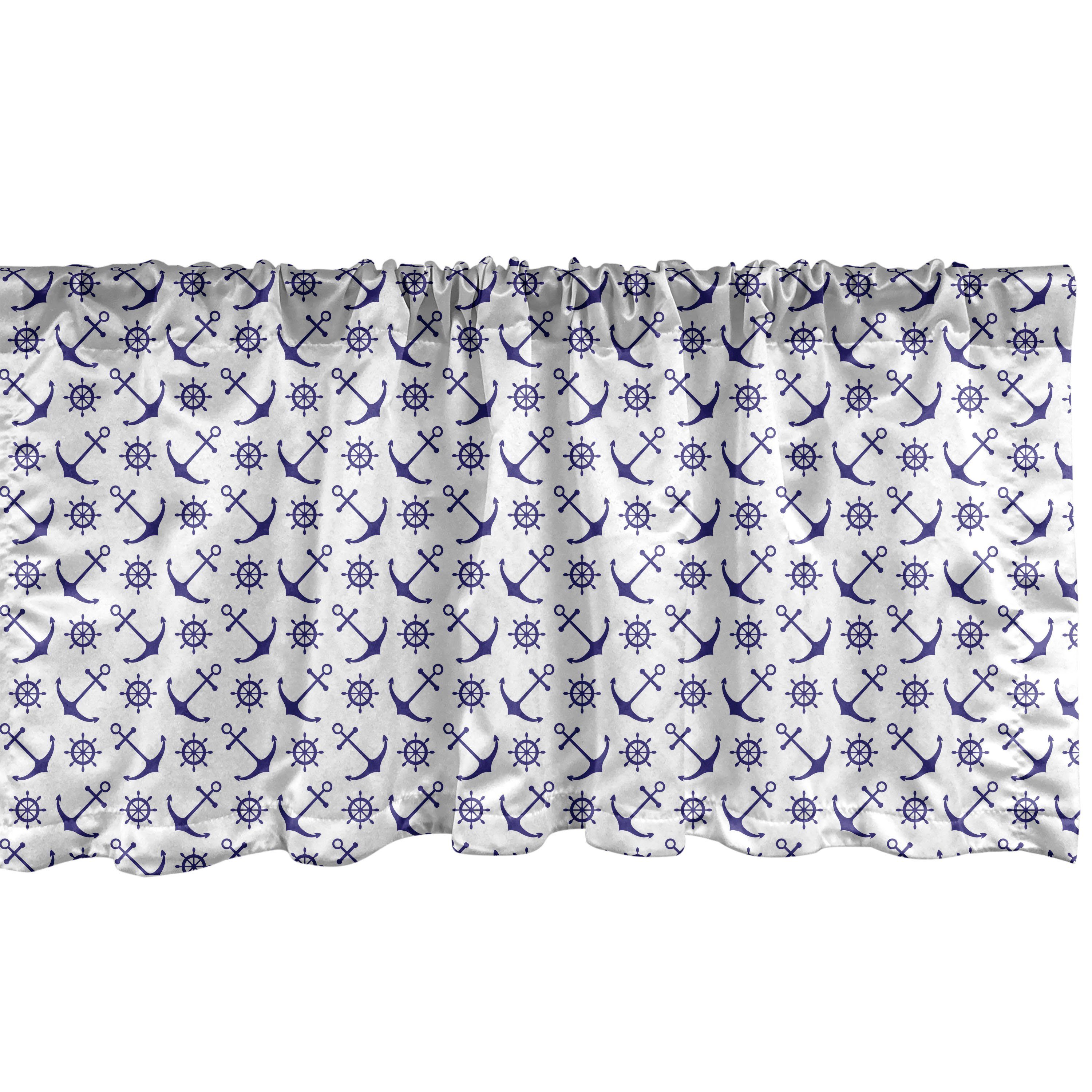Scheibengardine Vorhang Volant für Küche Schlafzimmer Dekor mit Stangentasche, Abakuhaus, Microfaser, Navy blau Anker und Helms