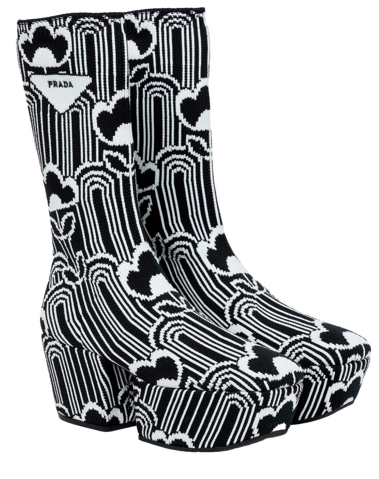 PRADA Stiefel Platform Socken Boots Jacquard Floral Plateaustiefel