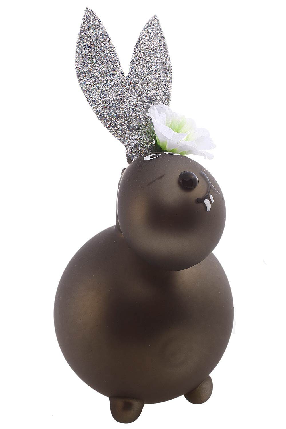 Hamburger Weihnachtskontor Osterhase Hase grau matt (1-tlg), mundgeblasen - handdekoriert