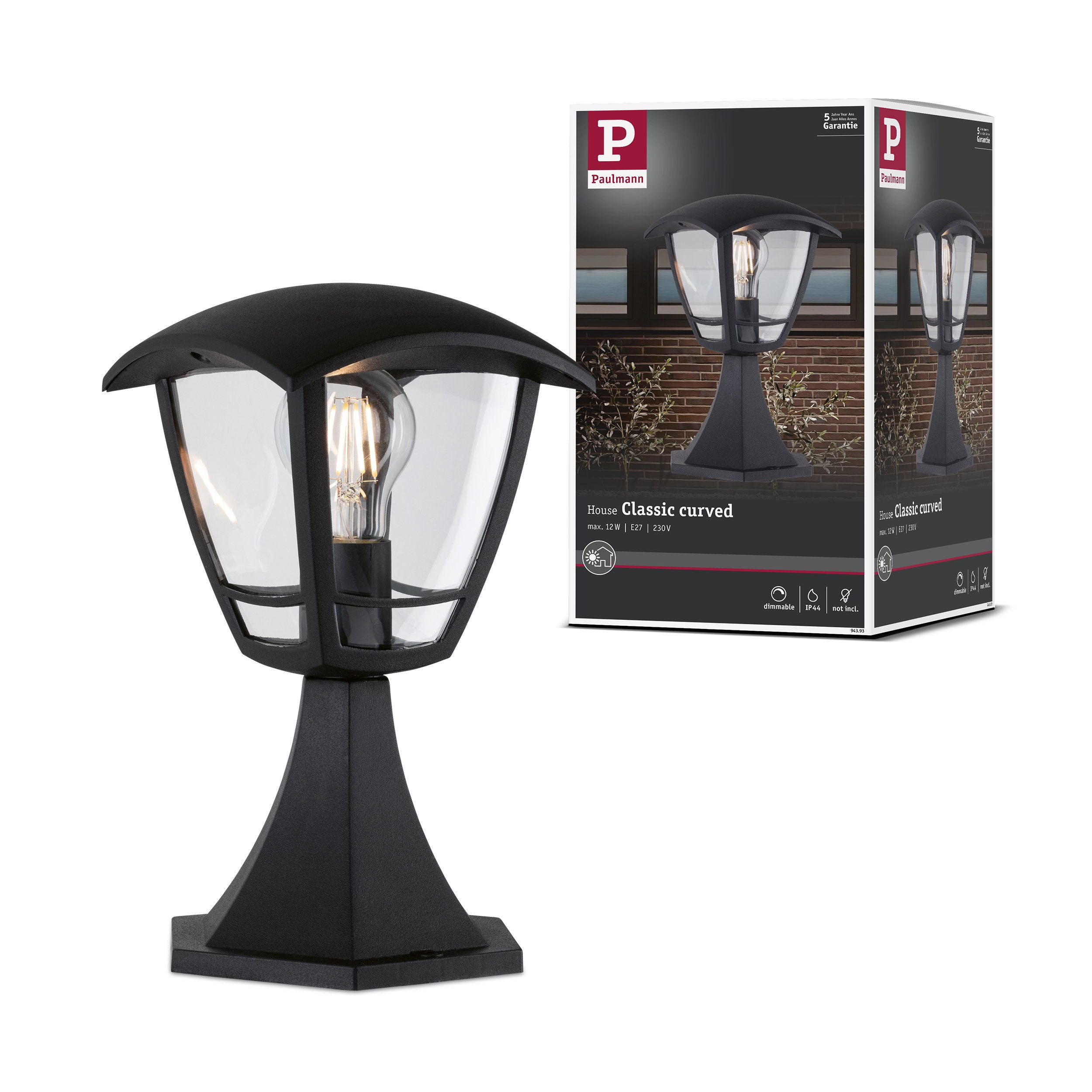 Paulmann Pollerleuchte Pollerleuchte B Ware Classic Curved IP44 280 mm max. 12W 230V Klar, Sc