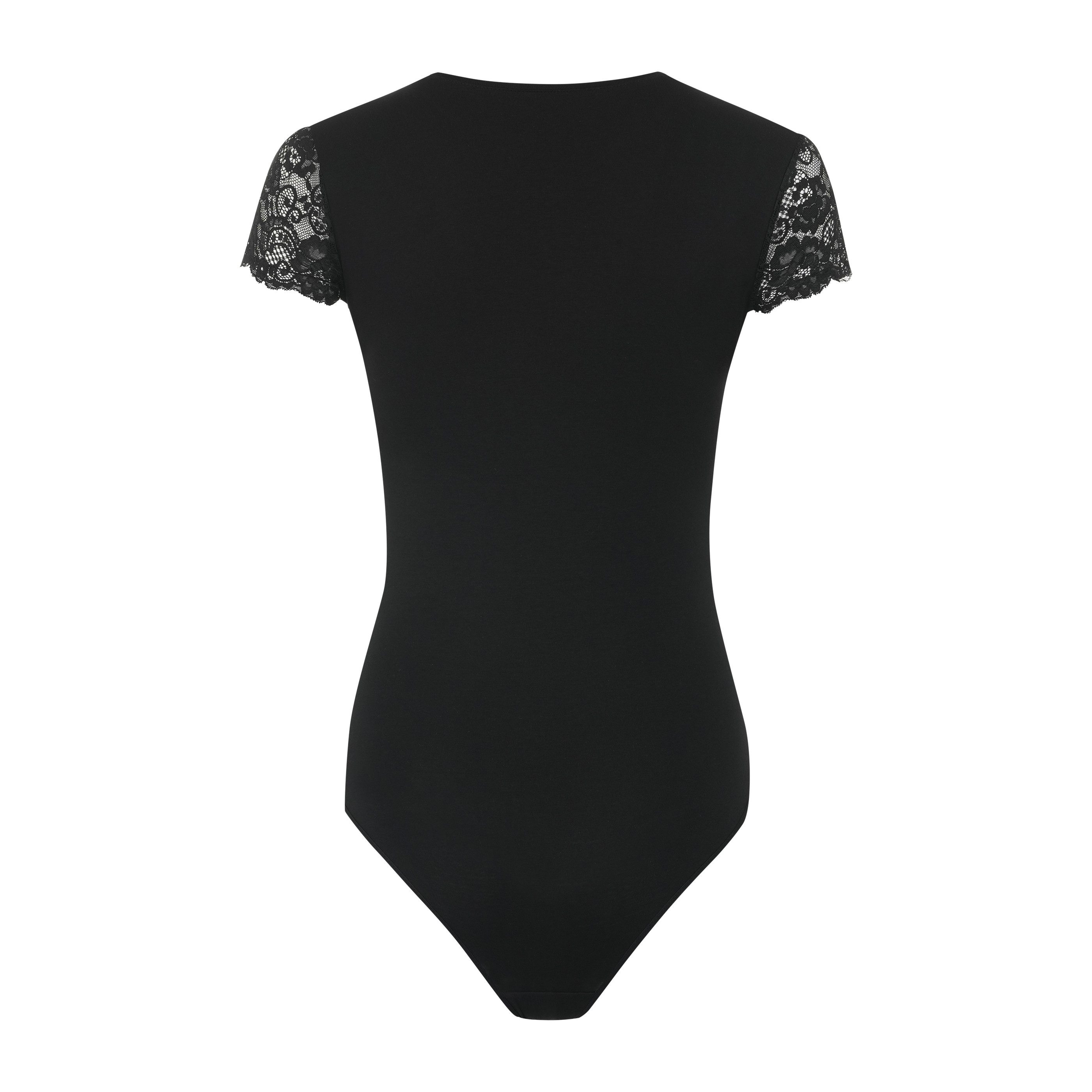 Evoni Body für Damen Kurzarm Baumwolle hoher Rundkragen & Spitze figurbetont