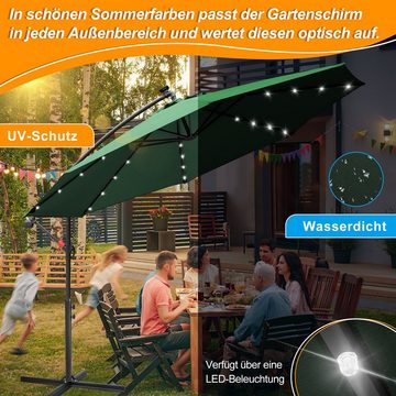 Clanmacy Sonnenschirm Sonnenschirm 300/350cm Terrassen Balkonschirm Gartenschirm LED Solar, Aluminium/Polyester