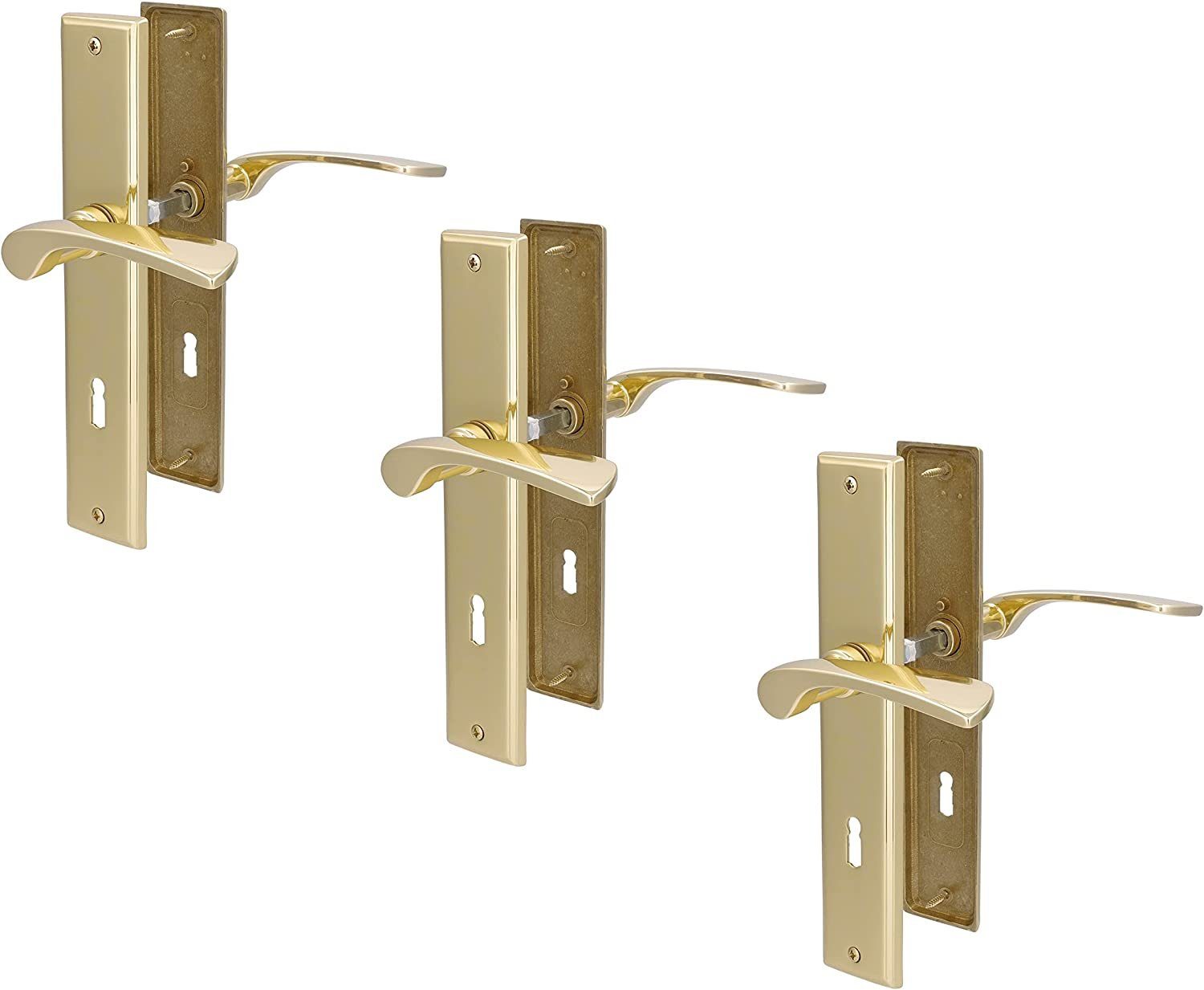 Alpertec Türbeschlag Türgriff 3er Set, Messing poliert für Zimmertüren (Spar-Set, 3 St., Spar-Set), messing poliert