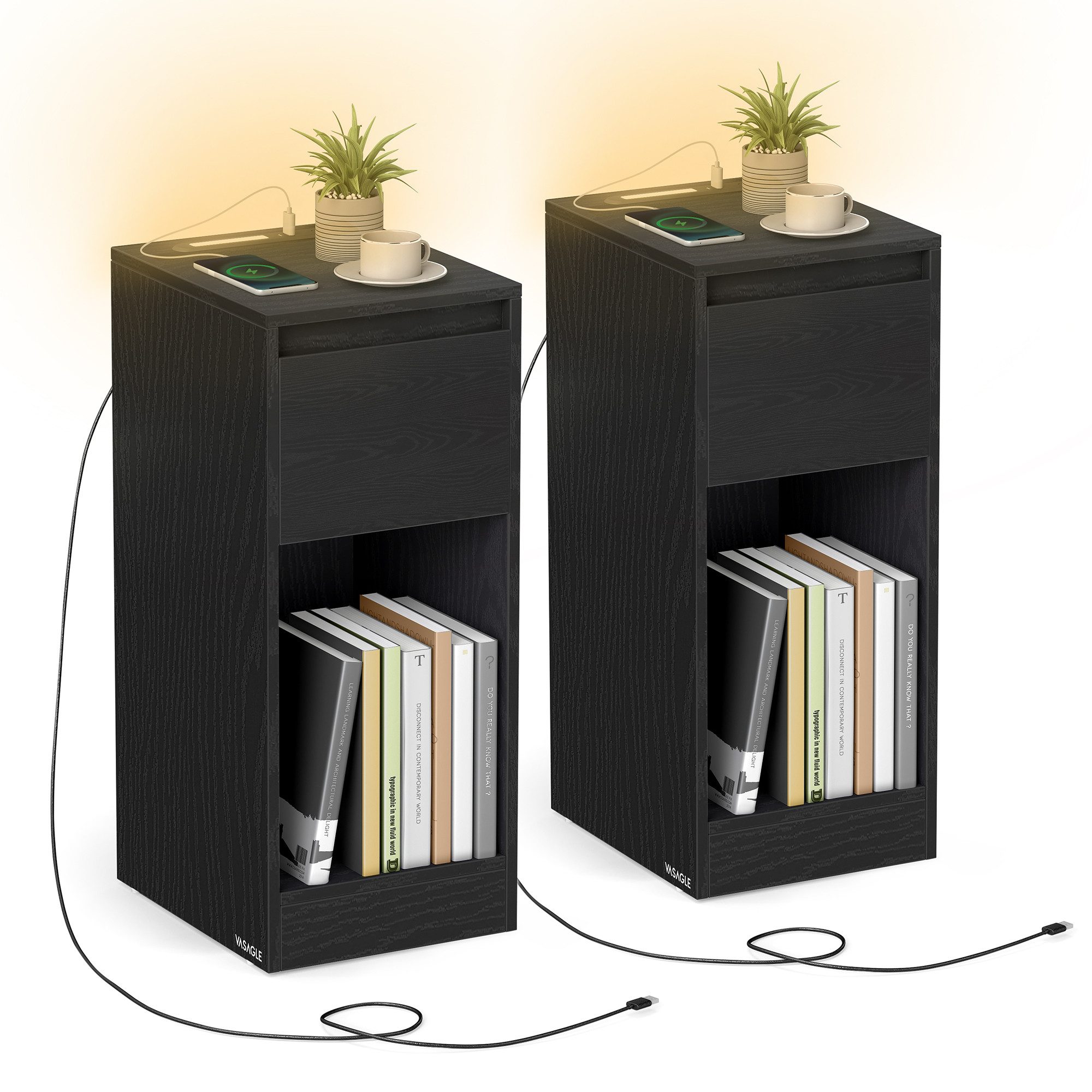 VASAGLE Nachttisch (2-St), schmal Beistelltisch, Nachtschrank mit LED-Beleu günstig online kaufen