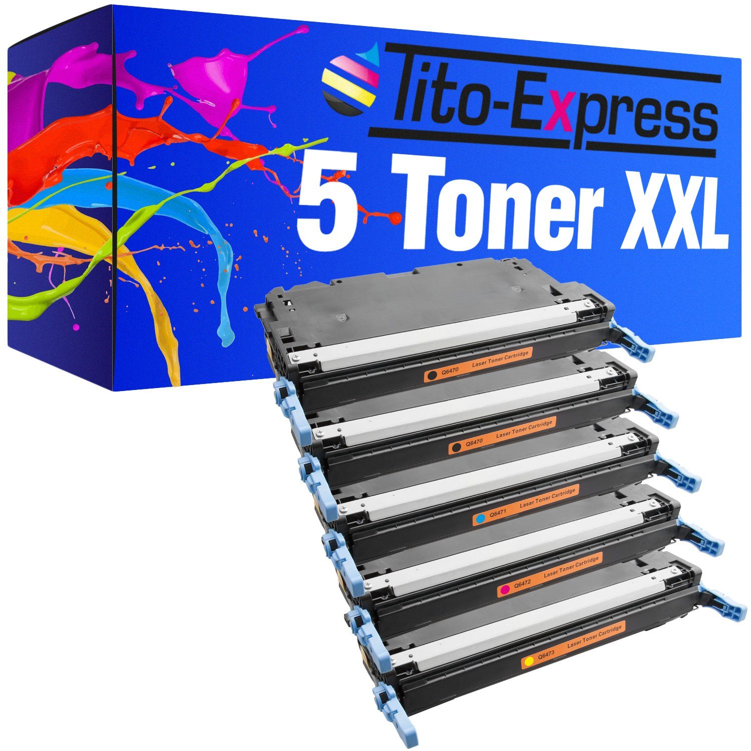 Tito-Express Tonerpatrone 5er Set ersetzt 3600 3505 Q6472A 3800 CP N HP 3800 Color für Q6470A 3600 Q6473A, Q6471A 3600 LaserJet DN 3505 CP DN X