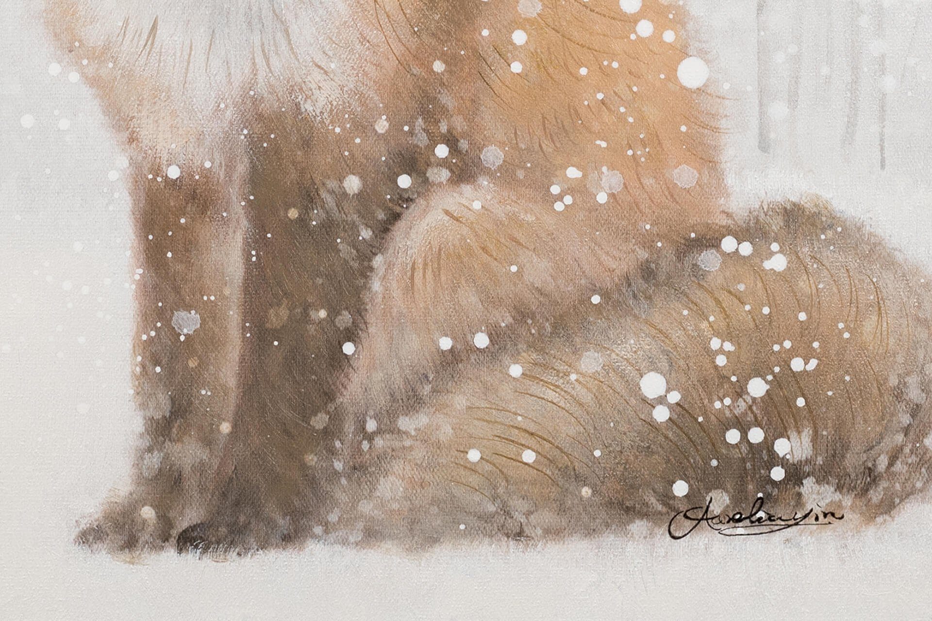 des Gemälde cm, Rat Wohnzimmer 100% Leinwandbild 50x70 Fuchses Wandbild HANDGEMALT KUNSTLOFT