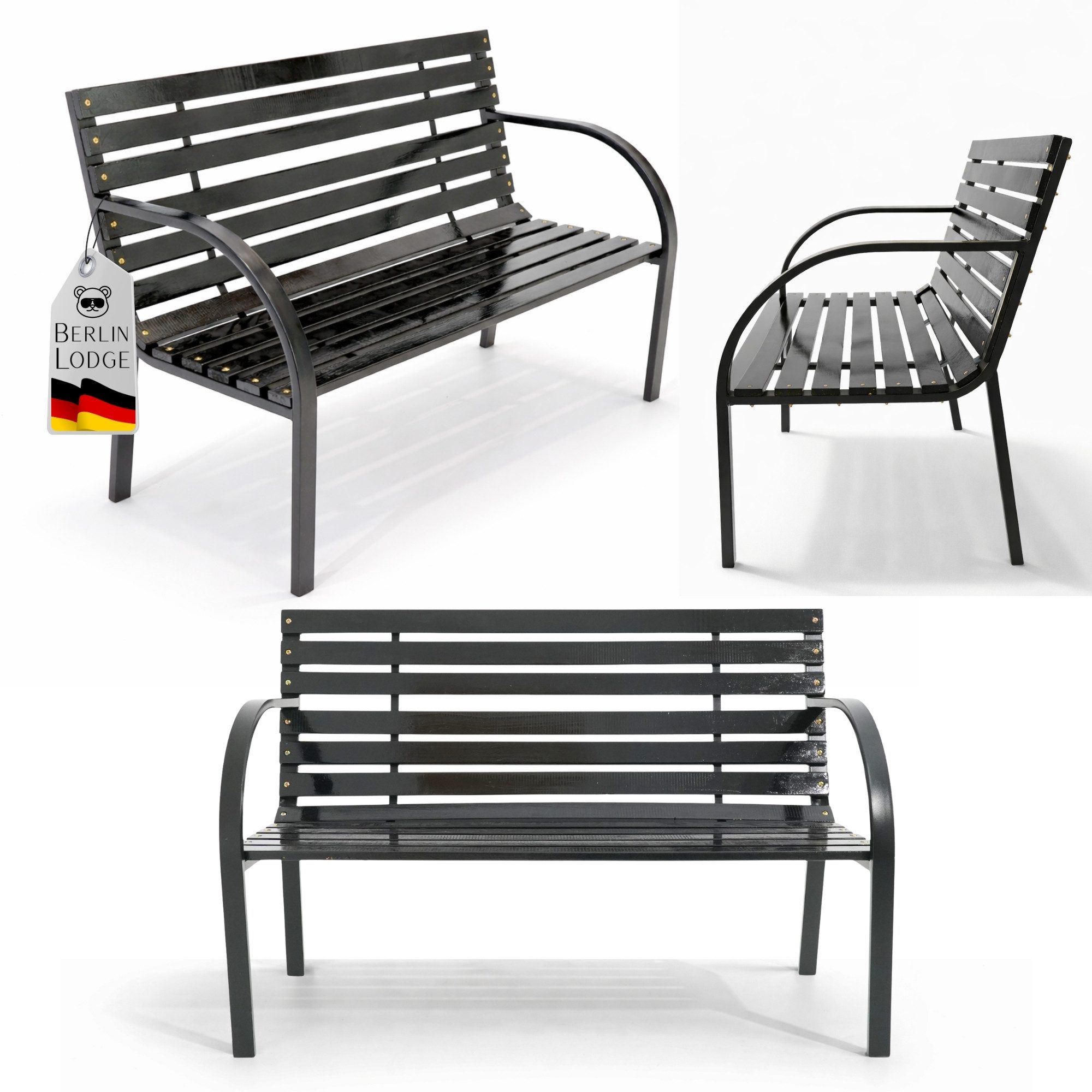 PROREGAL® Gartenbank SANTORINI Holz & Metall, 2-Sitzer, Balkonbank Holzbank Wintergarten Gartenmöbel Sitzbank Parkbank