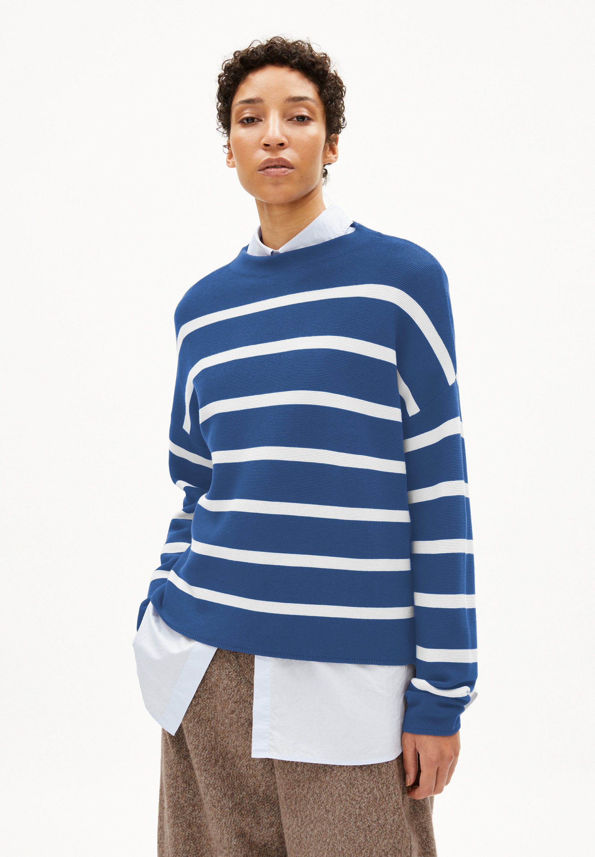 Armedangels Strickpullover MERINAA STRIPES Pullover aus Bio-Baumwolle (Loose Fit) Mock-Ausschnitt