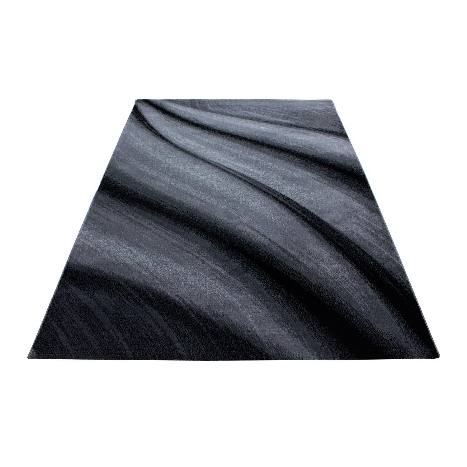 Flachflorteppich modern deko, Wellenoptik Schwarz Designteppich Miovani Kurzflorteppich