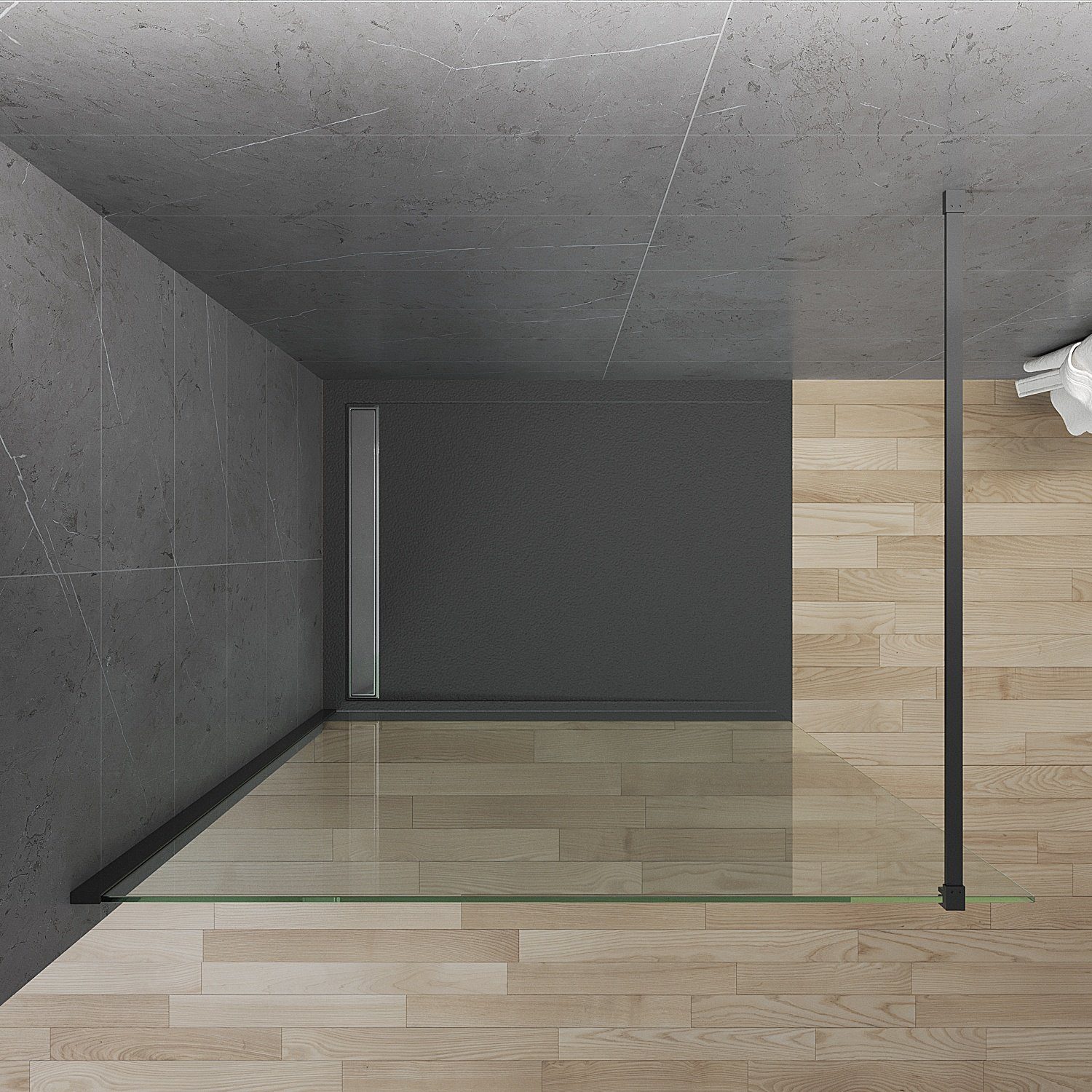AQUABATOS Duschwand Duschabtrennung Glas walk in Dusche schwarz Glaswand 80-120 cm, 8 mm Einscheibensicherheitsglas, Lotuseffekt