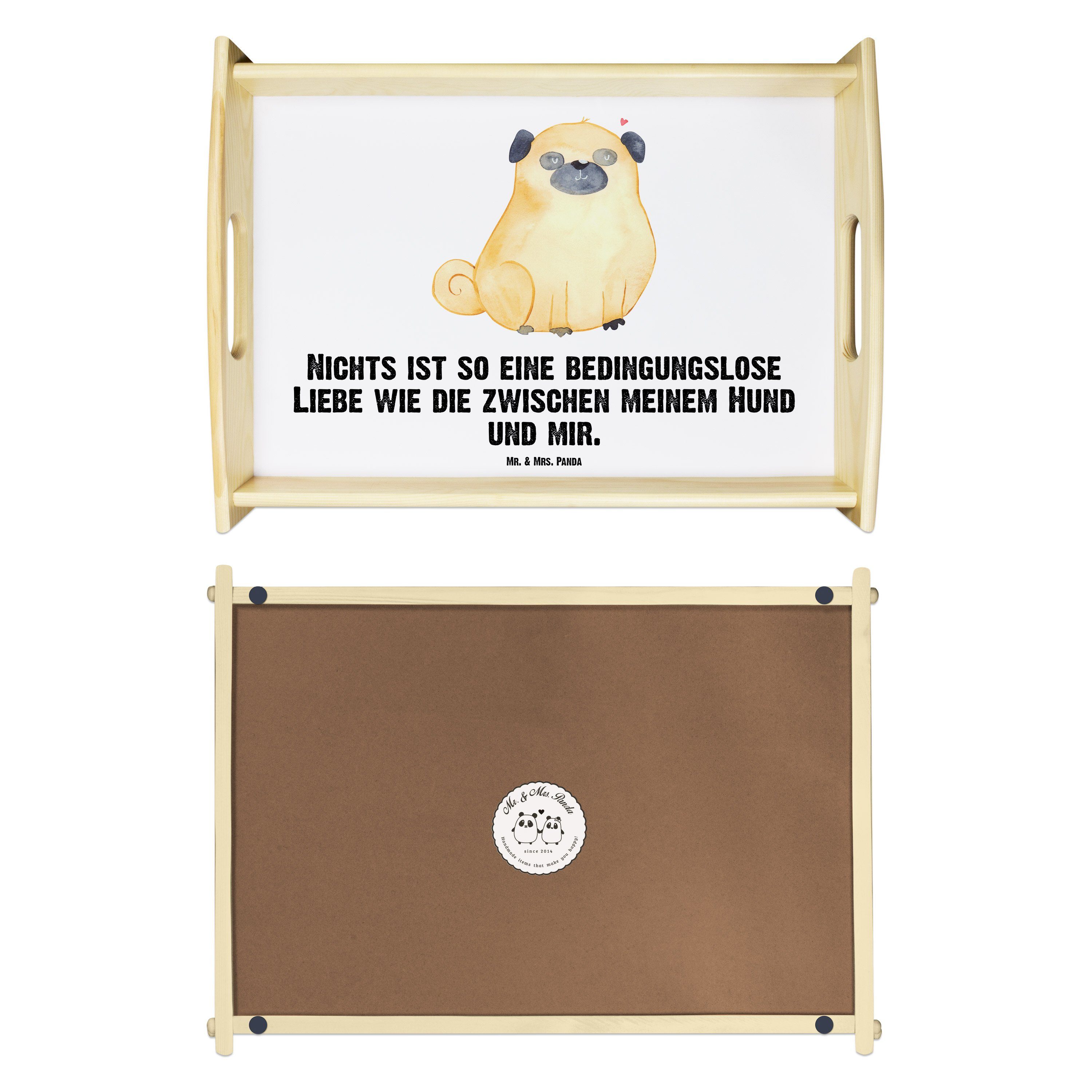 Mr. & Mrs. Panda Tablett - Geschenk, (1-tlg) Hundeliebe, lasiert, Frühstückstablett, Sprüche, Küche, Weiß Mops - Echtholz