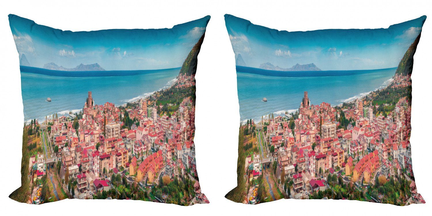 Kissenbezüge Modern Accent Doppelseitiger Digitaldruck, Abakuhaus (2 Stück), Sizilien Brolo Stadt Luftaufnahme