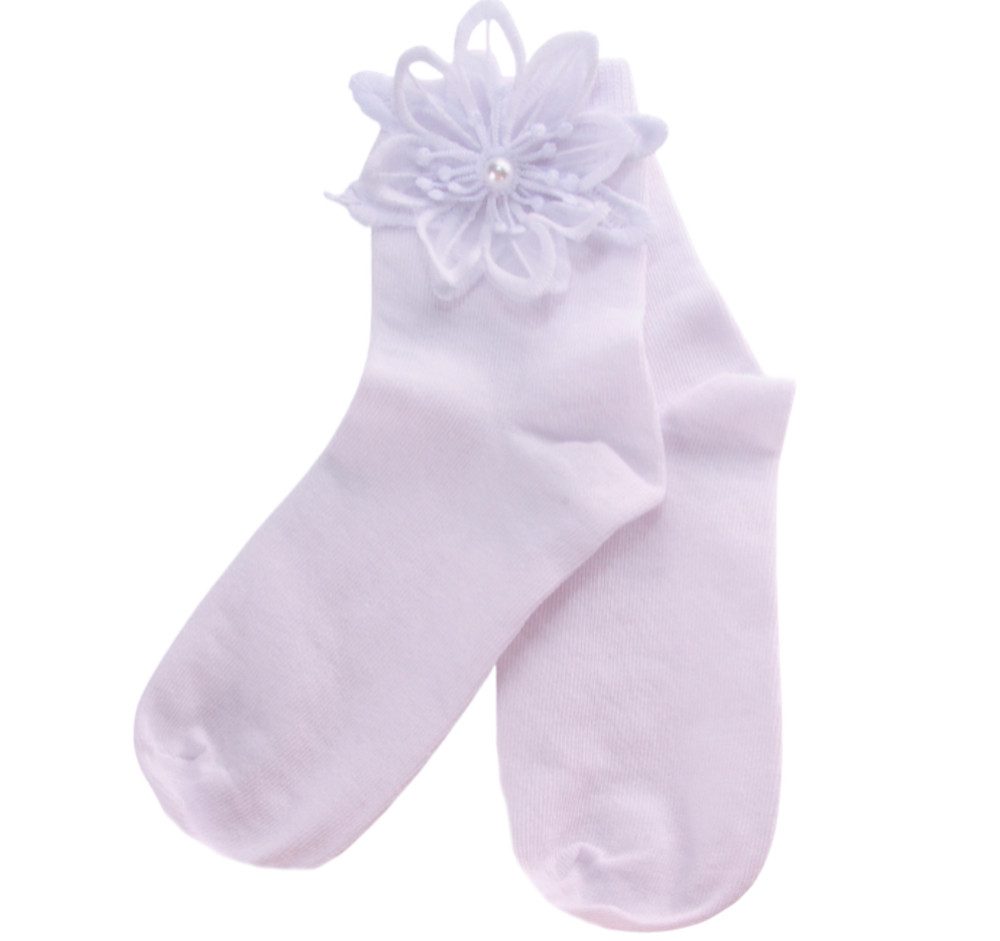 La Bortini Socken Baby und Kinder Socken festlich für Taufe Geburtstag in Weiß Strümpfe weiße, festliche Söckchen, mit Blumen