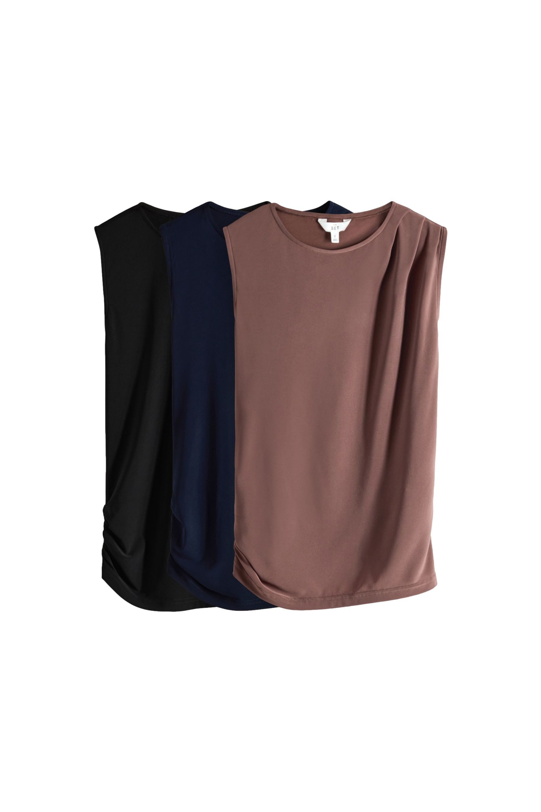 The Set Blusentop Drapierte, ärmellose Oberteile, 3er-Pack (3-tlg) günstig online kaufen