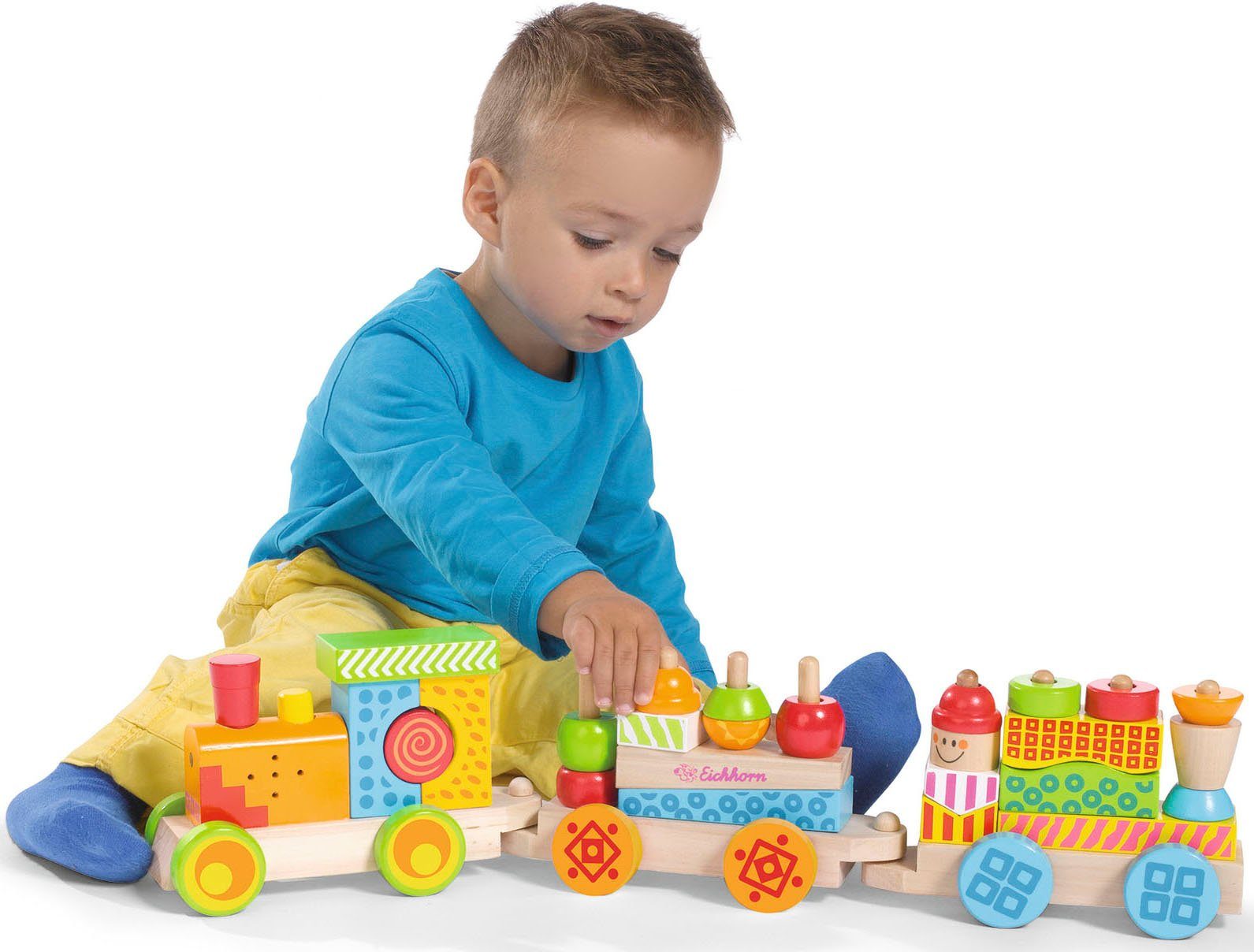 Holz-Soundzug, Color, Holzspielzeug, Soundfunktion Eichhorn Spielzeug-Eisenbahn Licht- und mit