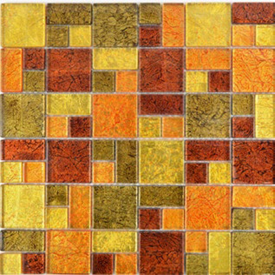braun Glasmosaik 10 Matten glänzend orange Kombi Crystal Mosaikfliesen / Mosani gold