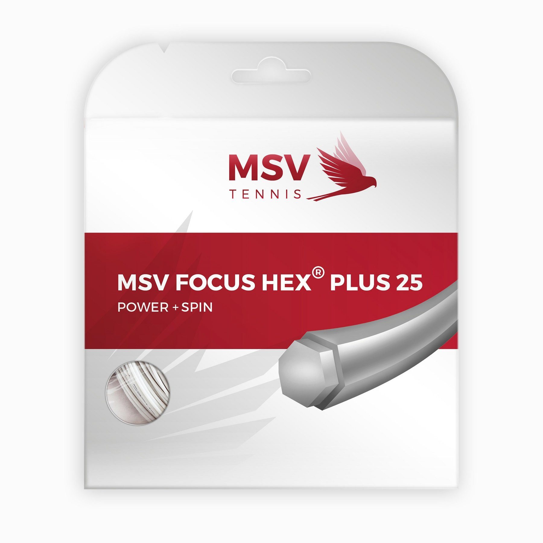Tennissaite Focus Hex Plus 25 (Haltbarkeit+Spin) weiss 12m Set