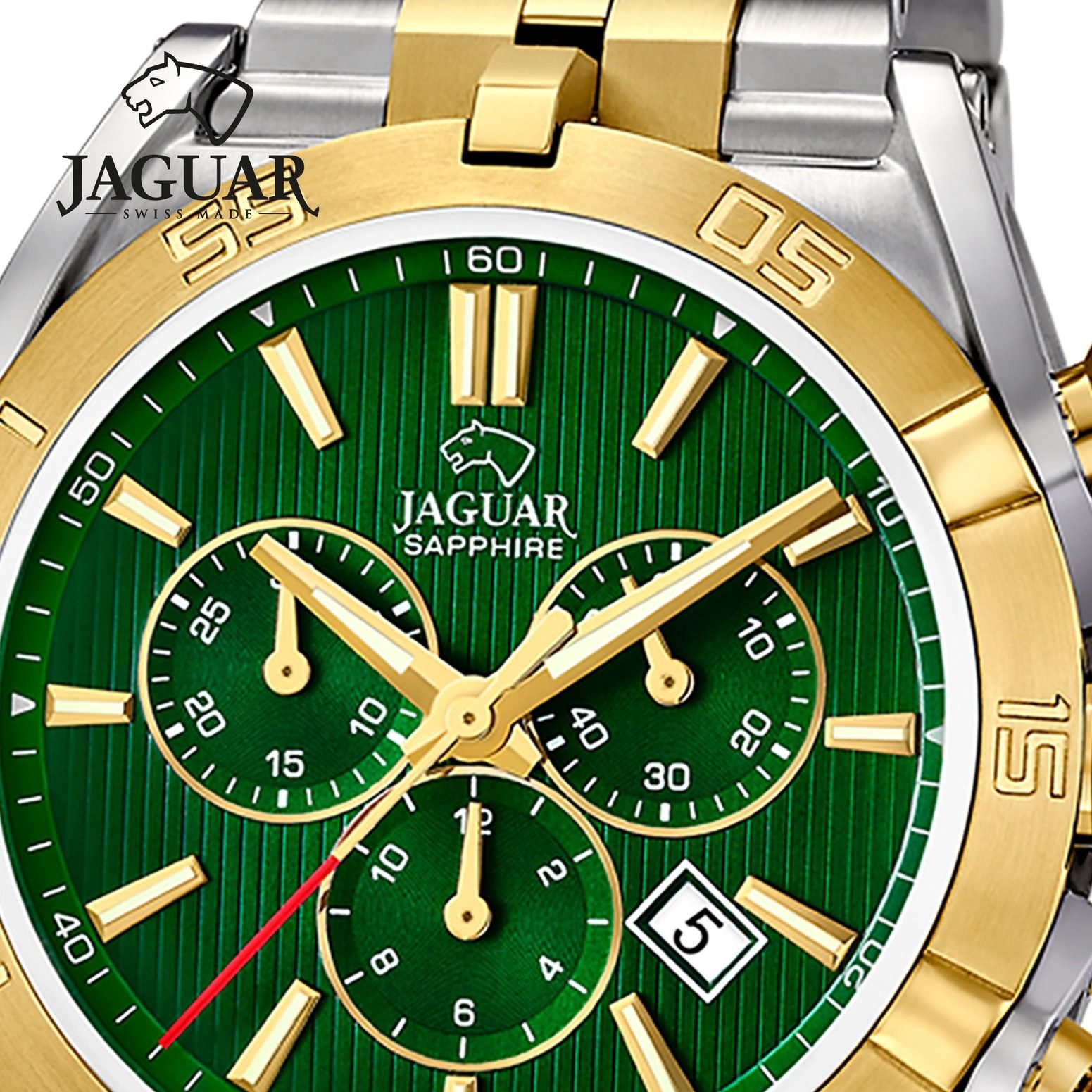 JAGUAR Quarzuhr Jaguar Herrenuhr Edelstahl silber gold, (Chronograph), Herren Armbanduhr rund, Edelstahlarmband silber, gold
