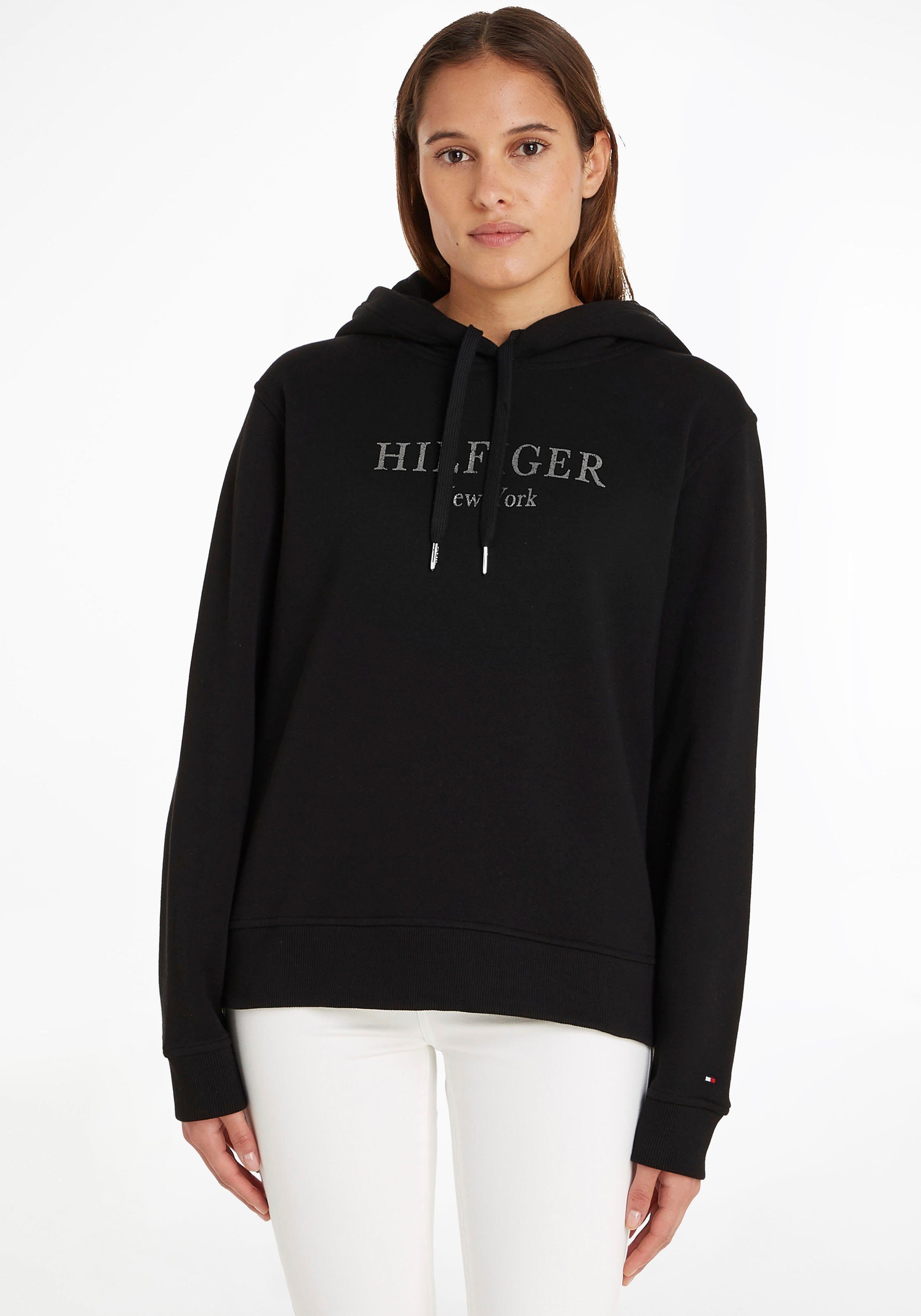 Tommy Hilfiger Kapuzensweatshirt REG Folienprint FOIL Hilfiger Markenlabel Tommy & HOODIE mit HILFIGER