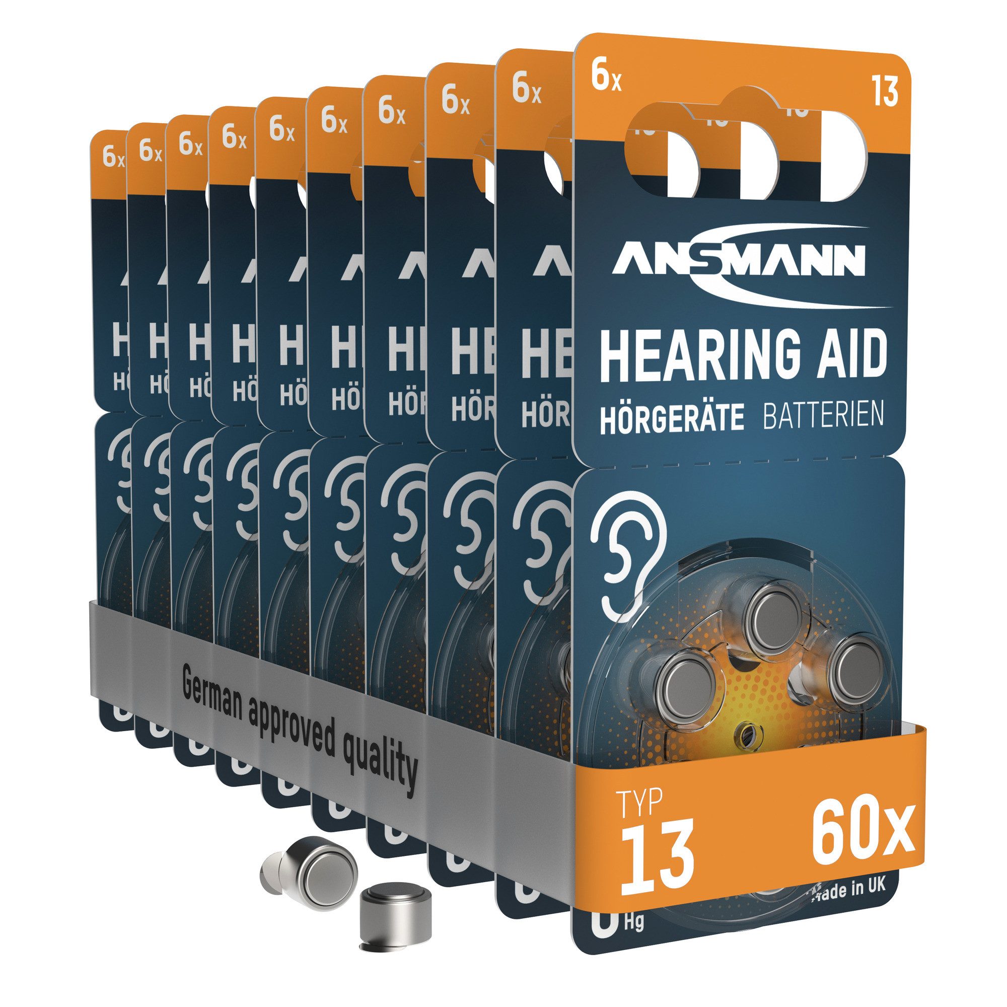 ANSMANN AG Hörgerätebatterien Typ 13 P13 PR48 ZL2, 60 Stück Knopfzelle
