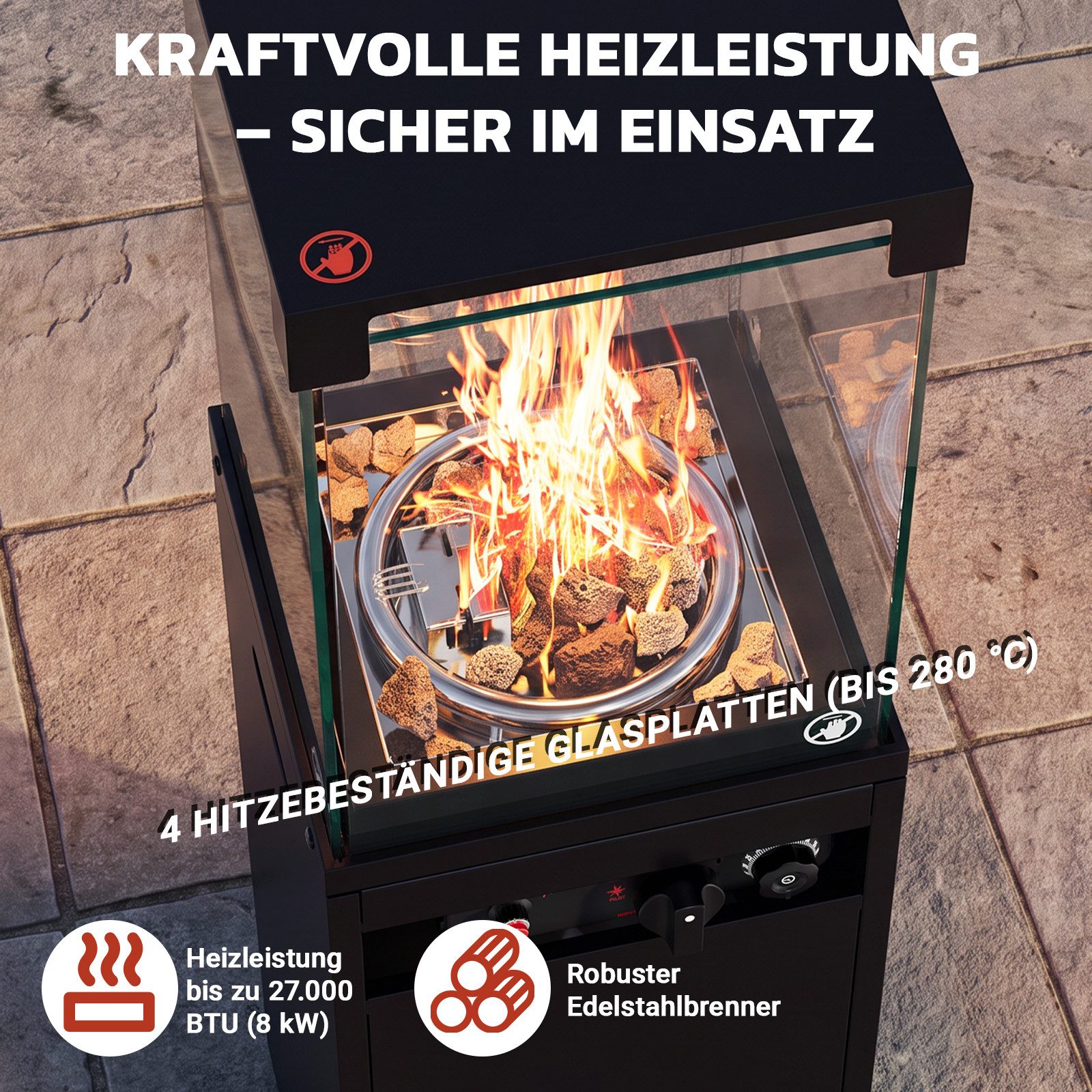 HOMALL Heizstrahler 8KW Mobiler Gasheizstrahler Terrassenstrahler Elektronische Zündung, Piezo-Zündung, Kippschutz und Thermoelement-Sicherheit Mit Timer – Bild 3 von 5