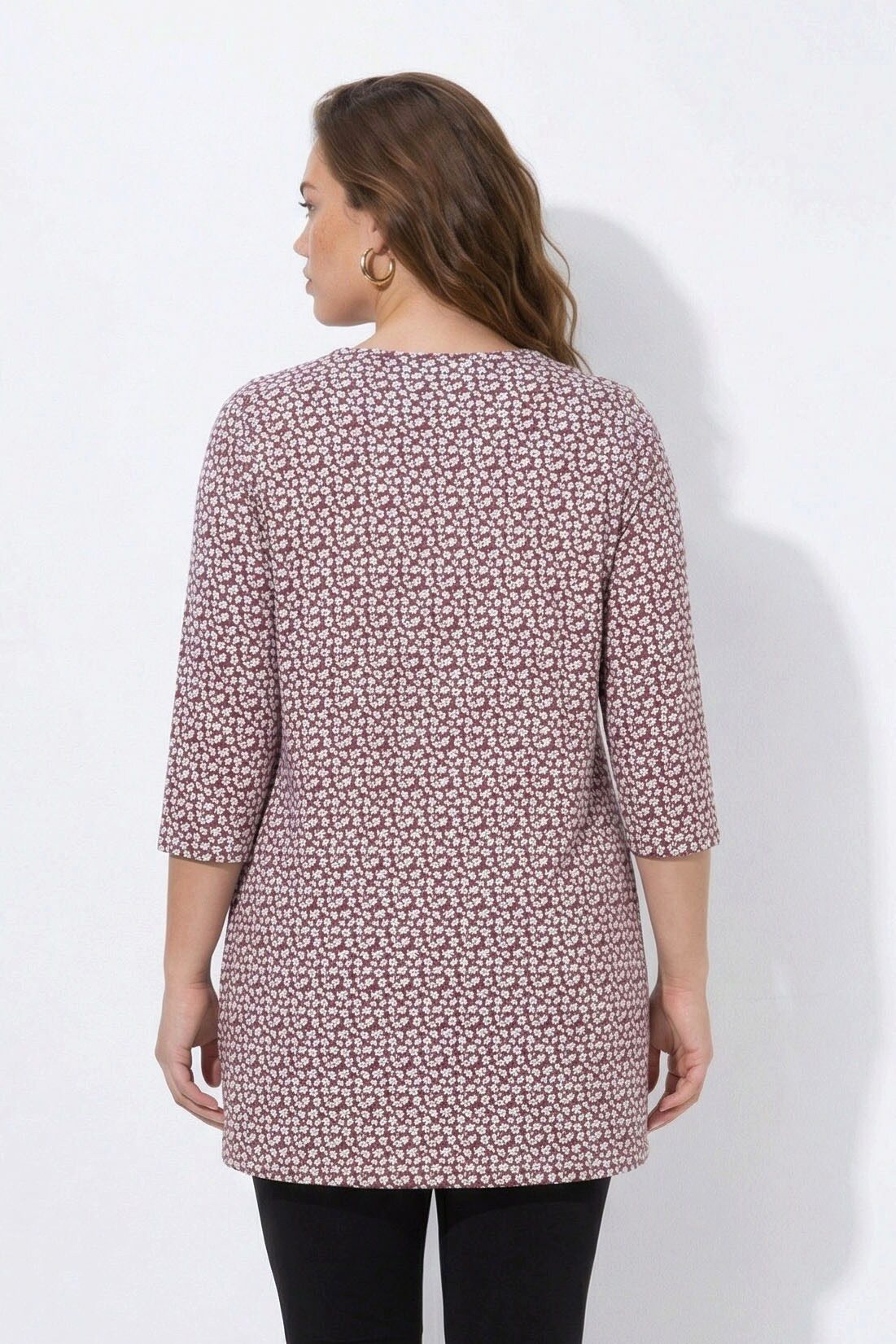 Ulla Popken Longshirt Longshirt gemustert A-Linie Rundhals 3/4-Arm – Bild 4 von 5