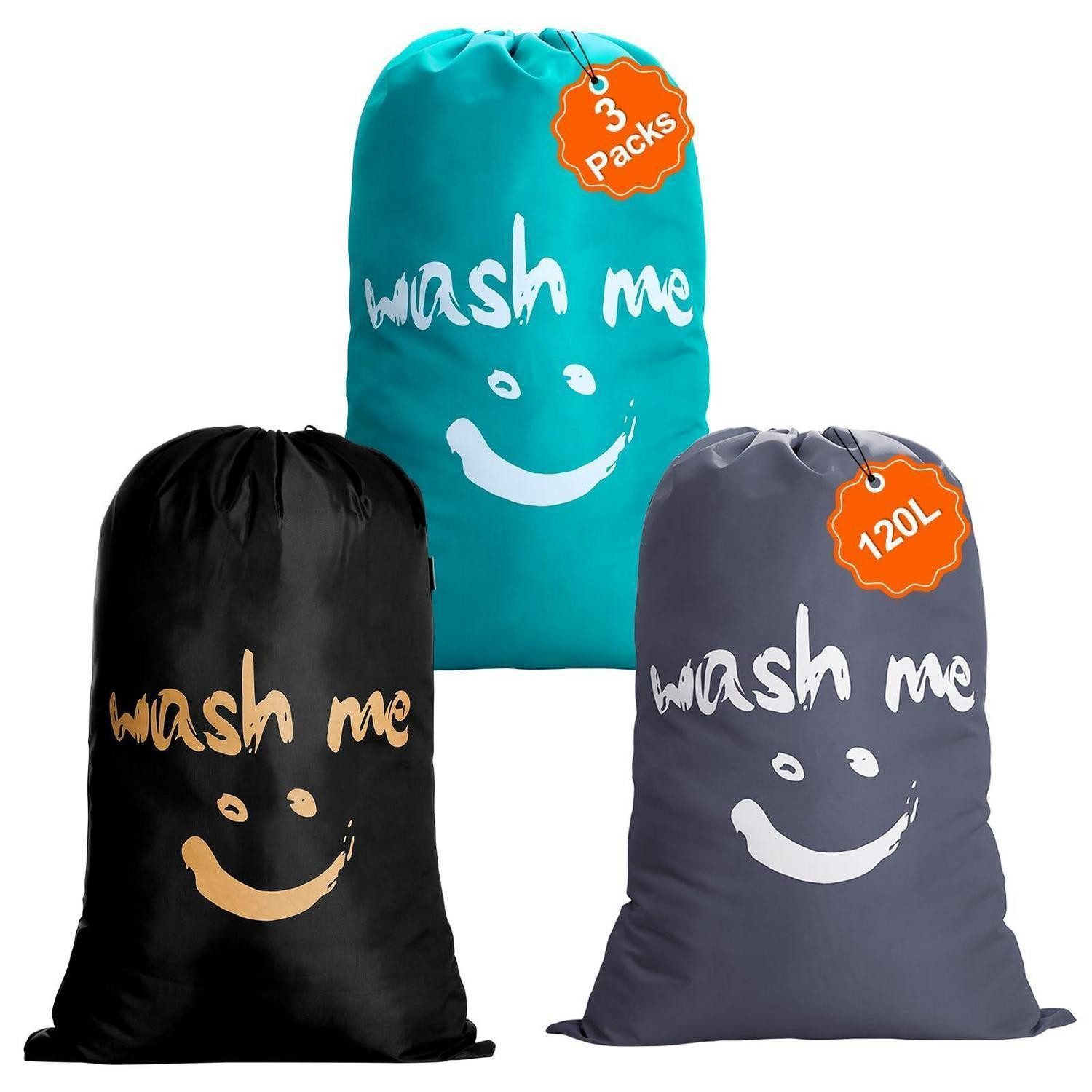 LuxusKollektion Wäschesack Wäschesäcke 3Pack 120L Schmutzwäsche Camping Dunkelgrau,blau,schwarz