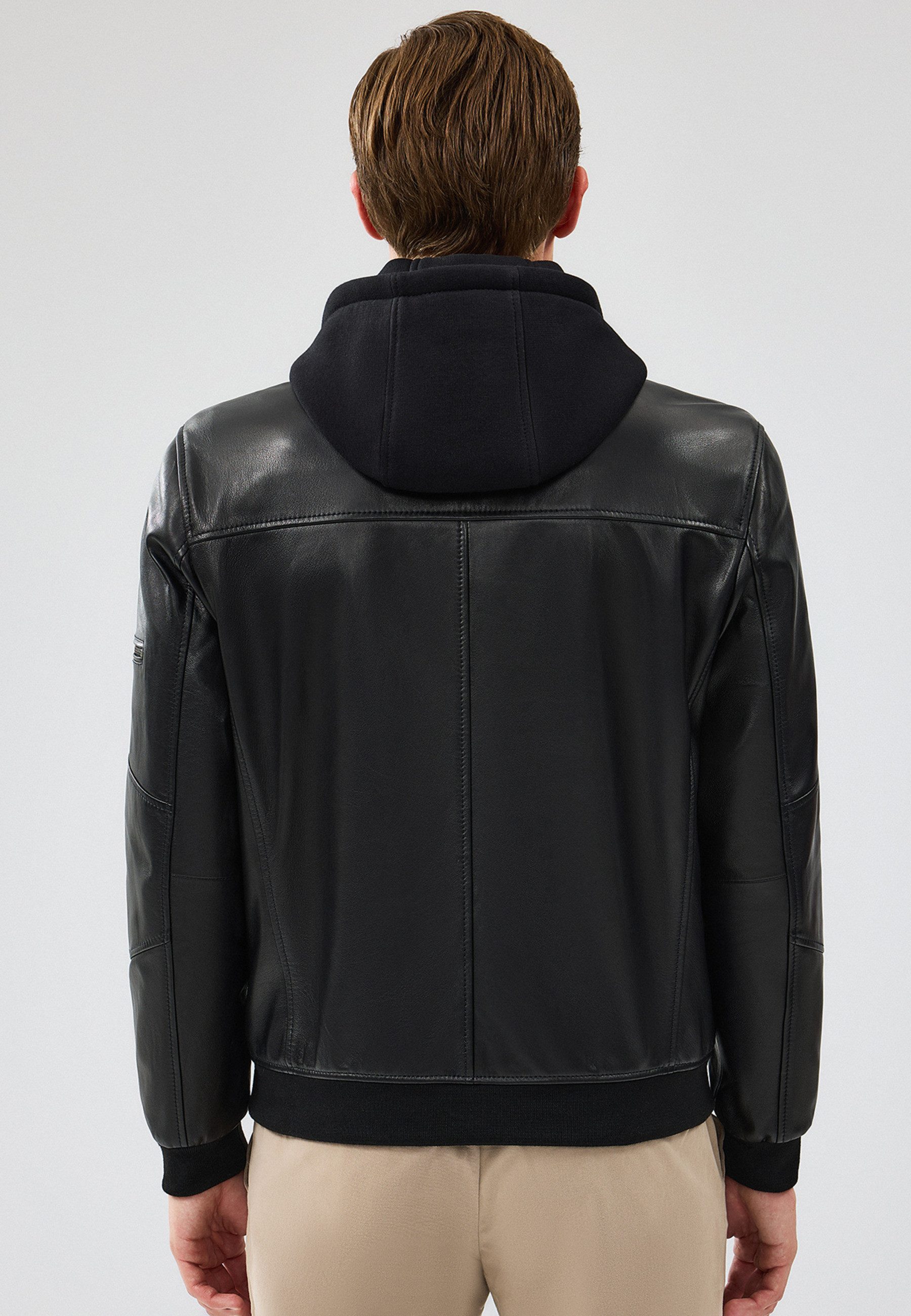 Derimod Lederjacke Niko Lederjacke mit Kapuze Regular Fit, Reißverschluss, Mit Kapuze, Kurz, Textilfutter