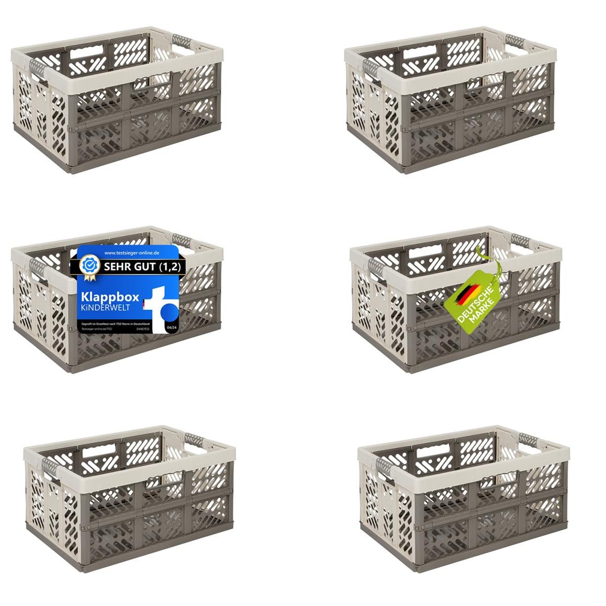 KiNDERWELT Klappbox 6 x Premium Faltbox 45 L mit Soft-Touch Griffen, aus hochwertigem Kunststoff